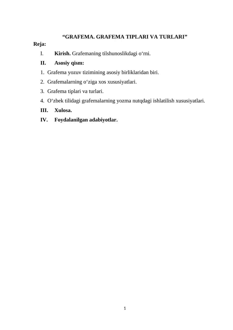 GRAFEMA. GRAFEMA TIPLARI VA TURLARI 1