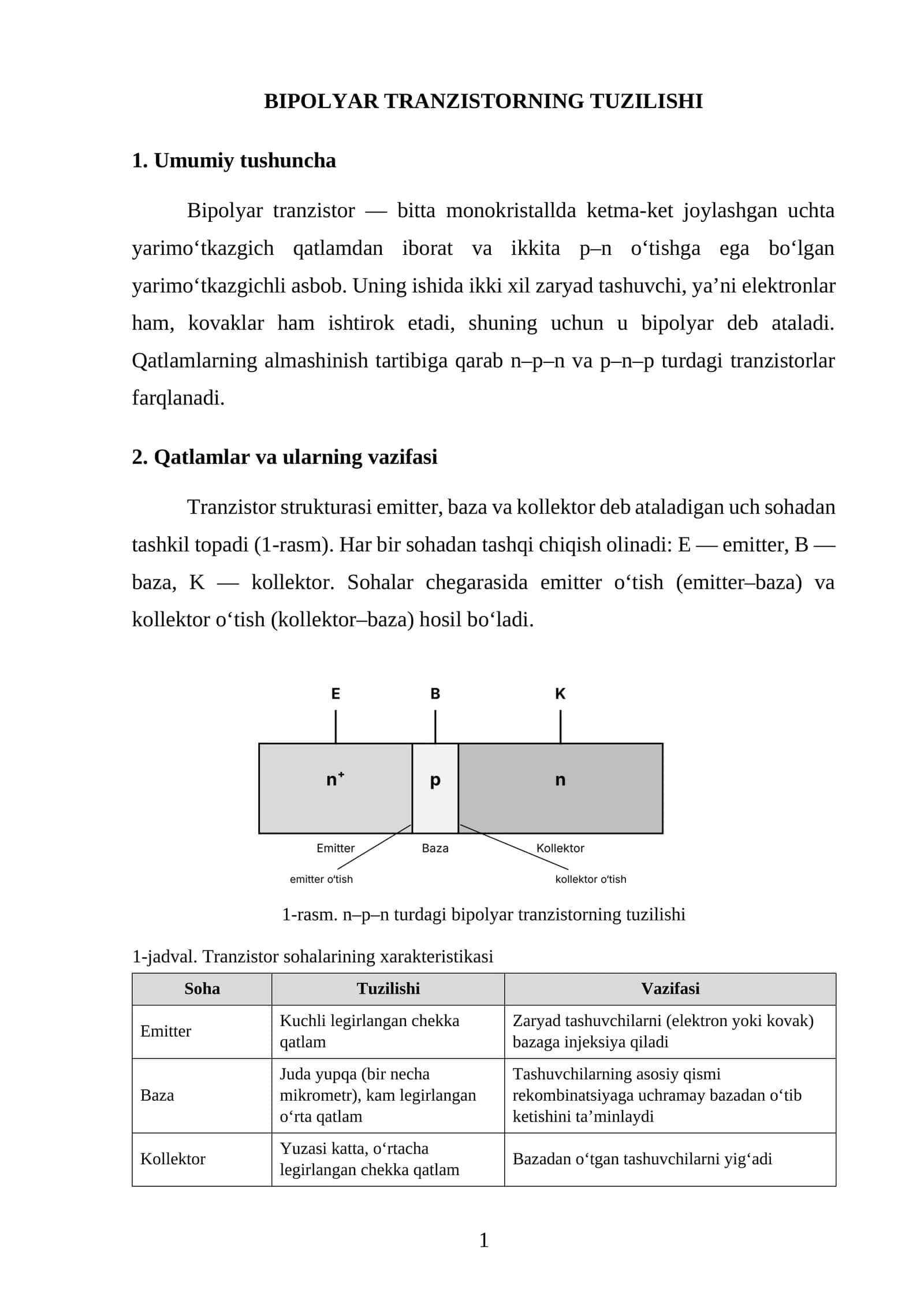 Bipolyar Tranzistorning Tuzilishi 1