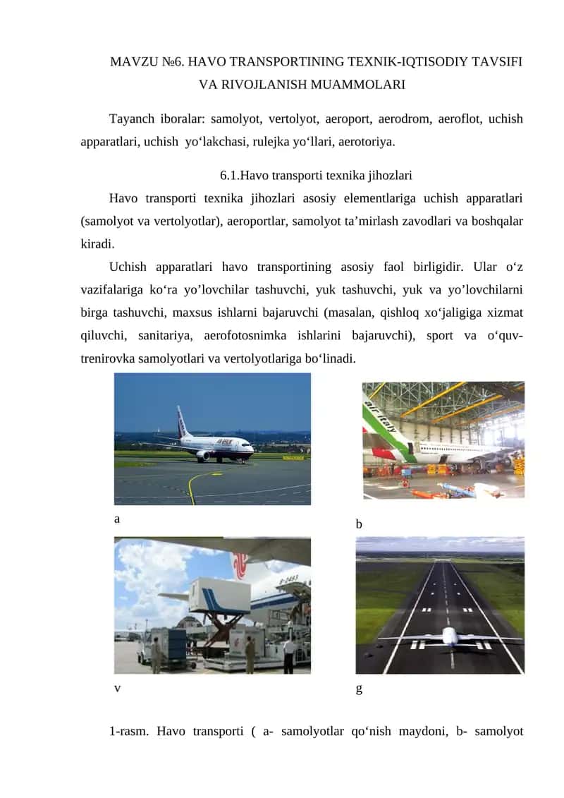 HАVO TRАNSPORTINING TEXNIK-IQTISODIY TАVSIFI VА RIVOJLАNISH MUАMMOLАRI 1