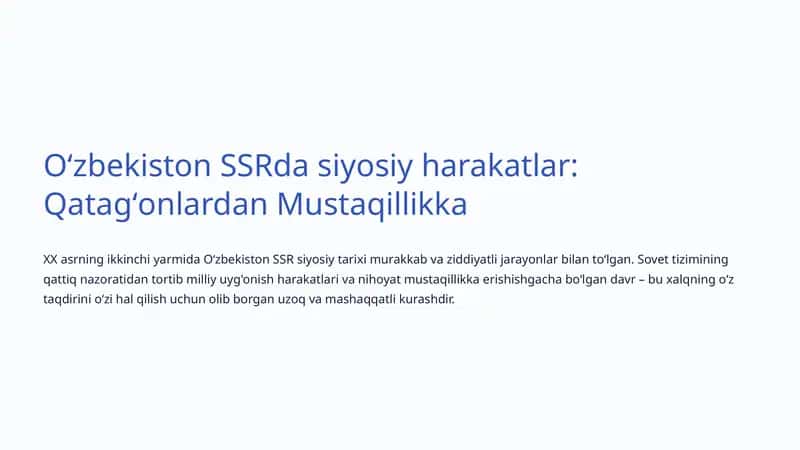 Oʻzbekiston SSRda siyosiy harakatlar: Qatagʻonlardan Mustaqillikka 1