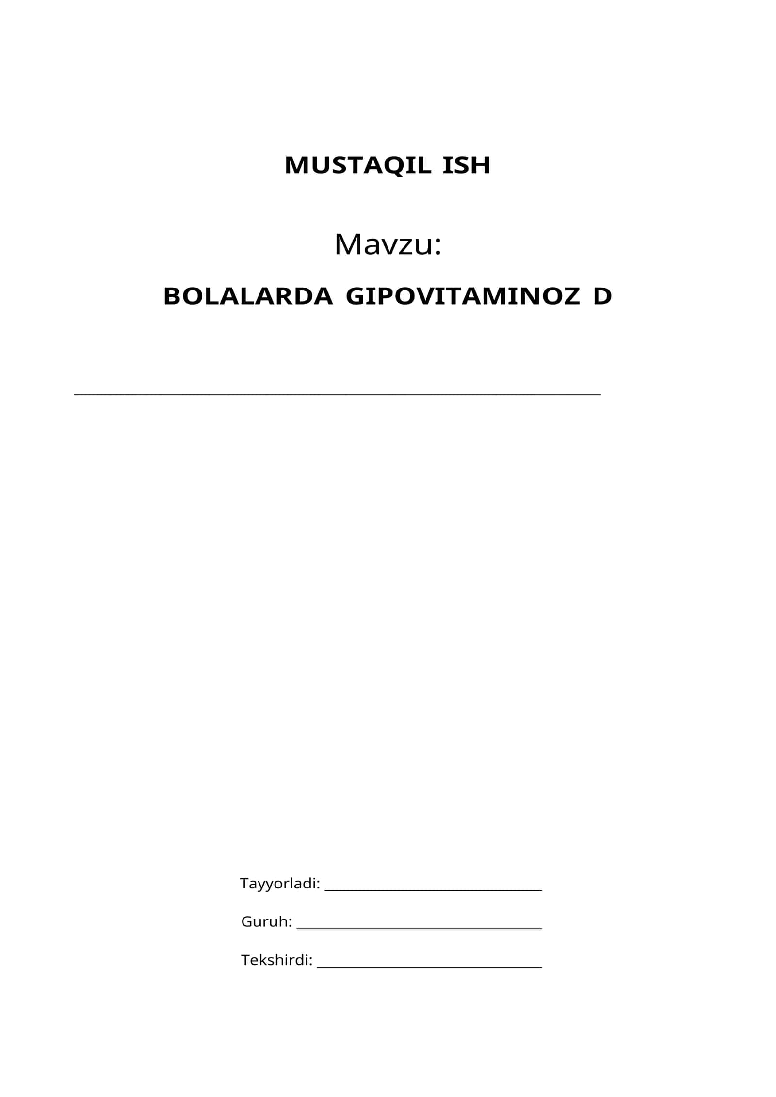 BOLALARDA GIPOVITAMINOZ D 1