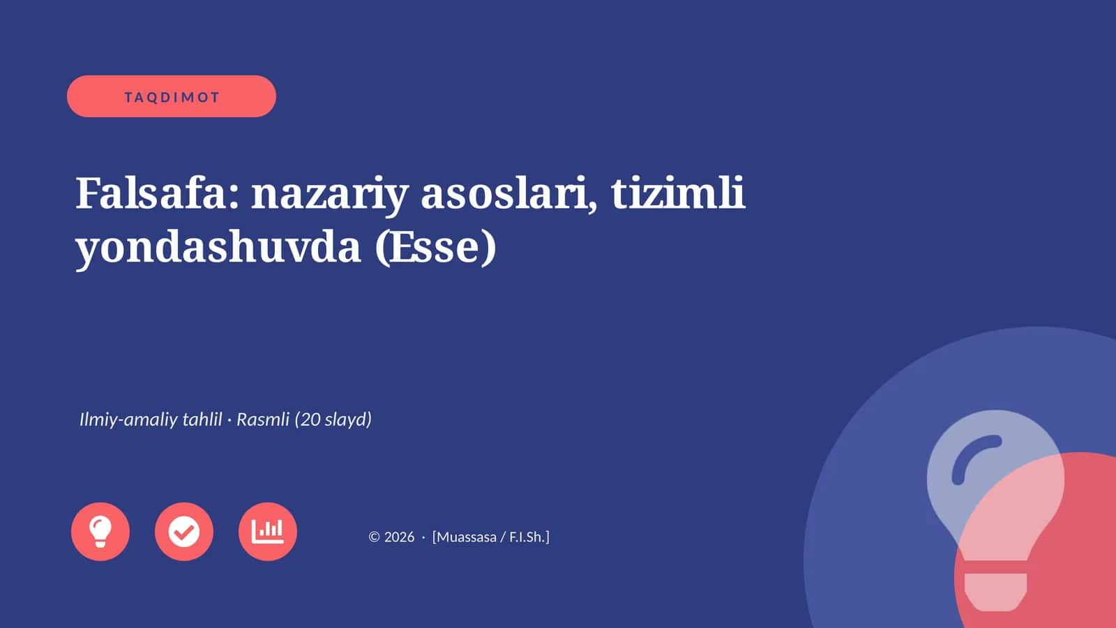 Falsafa: nazariy asoslari, tizimli yondashuvda (Esse) 1