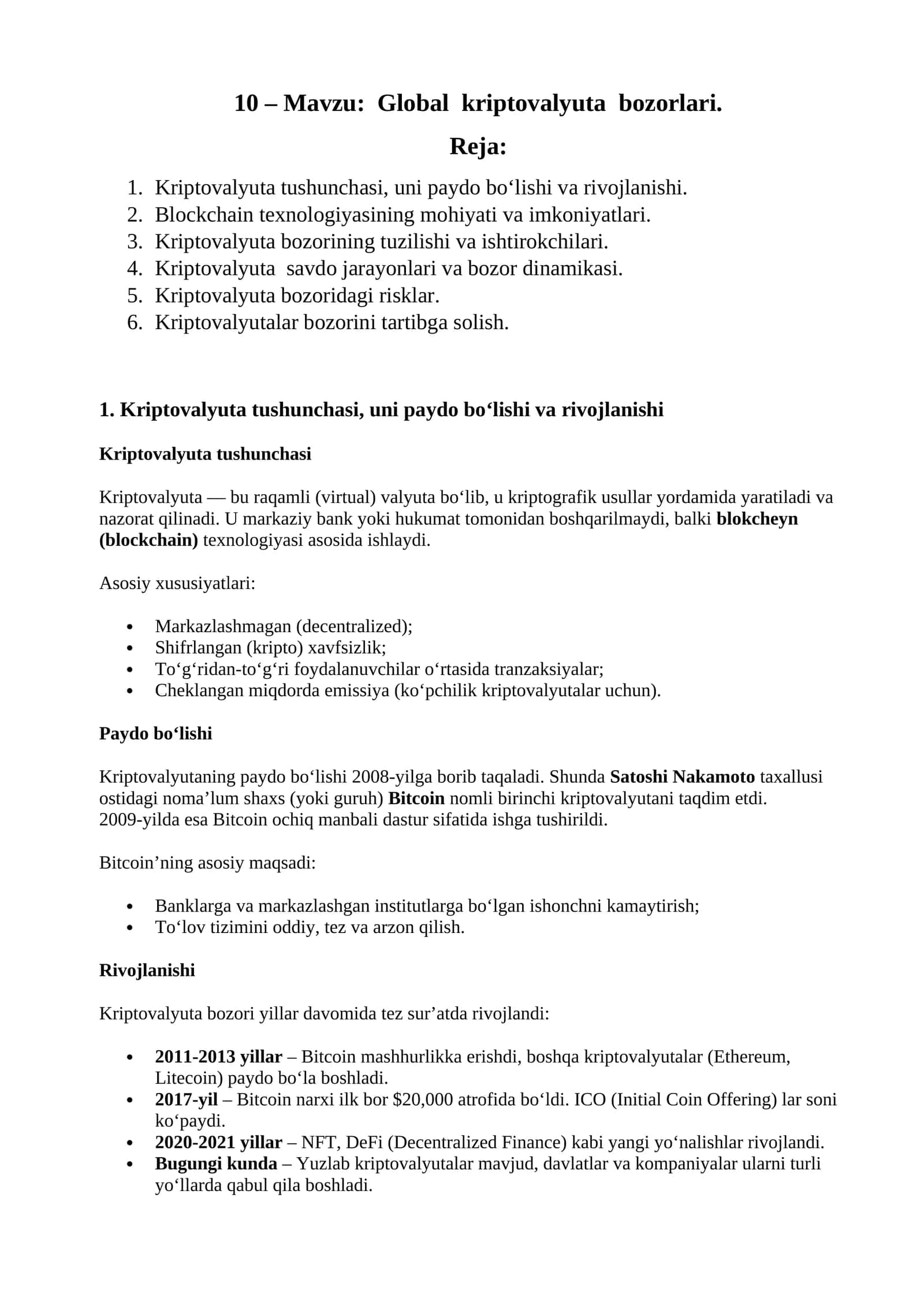 Global kriptovalyuta bozorlari 1