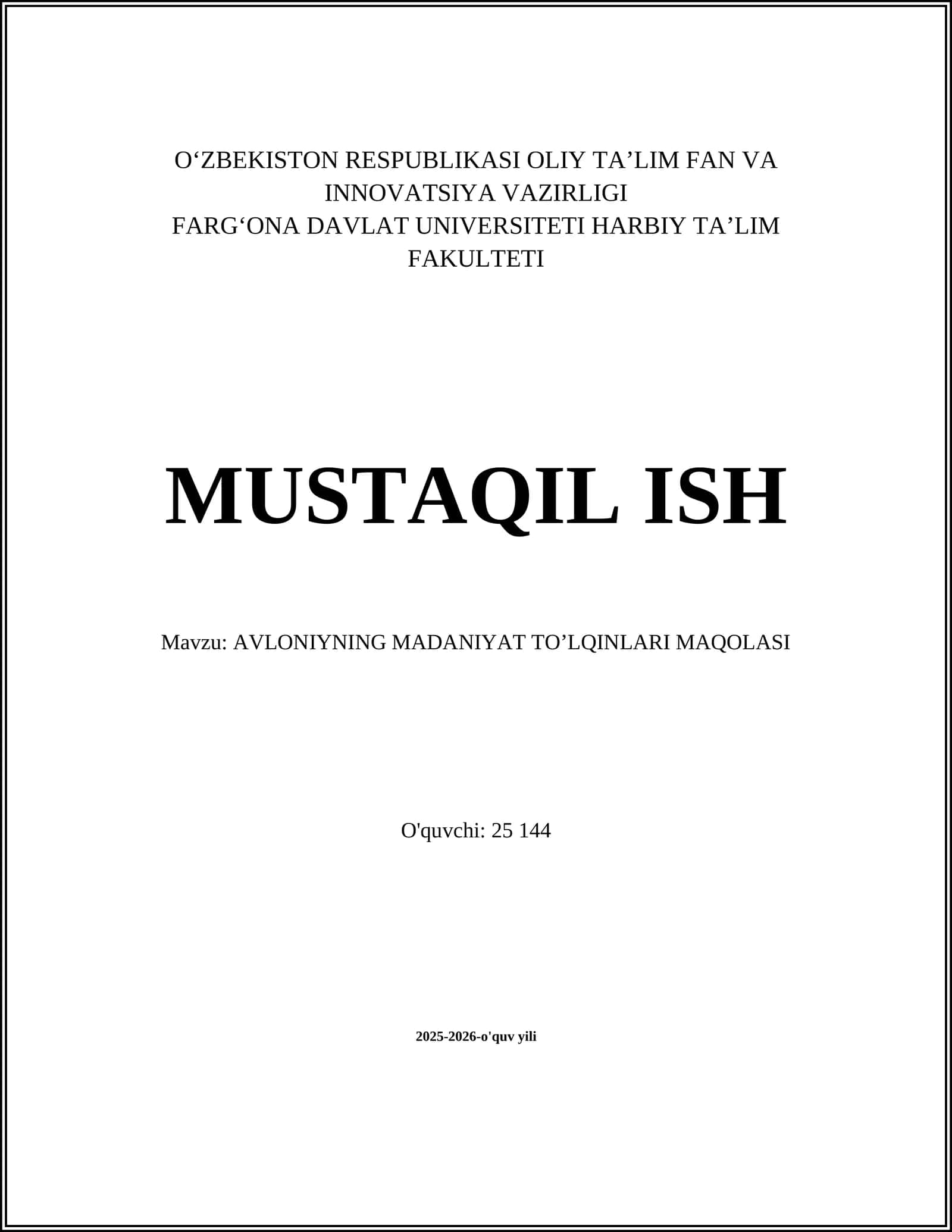 AVLONIYNING MADANIYAT TOʼLQINLARI MAQOLASI 1
