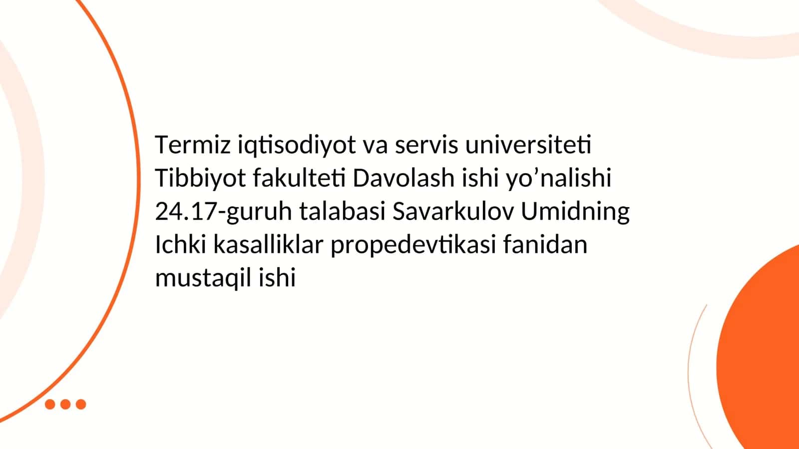 Davolash Ishi Yo’nalishi 1