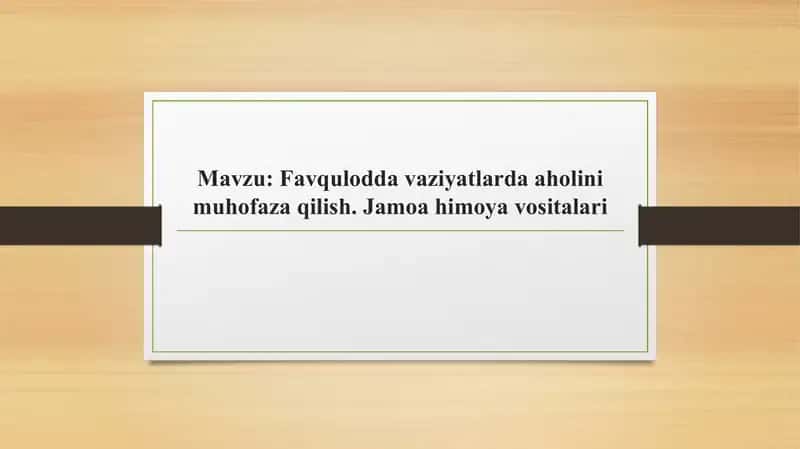 Favqulodda vaziyatlarda aholini muhofaza qilish. Jamoa himoya vositalari 1