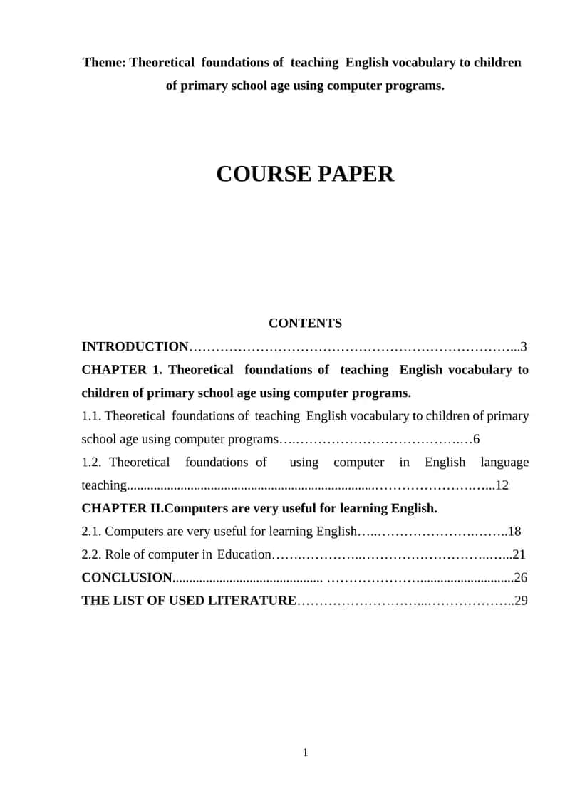 Theoretical foundations of teaching English vocabulary to children of primary school age using computer programs 1