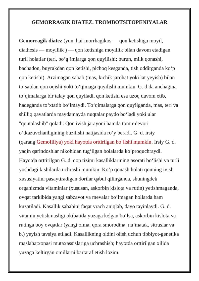 Gemorragik diatez. Trombotsitopeniyalar 1