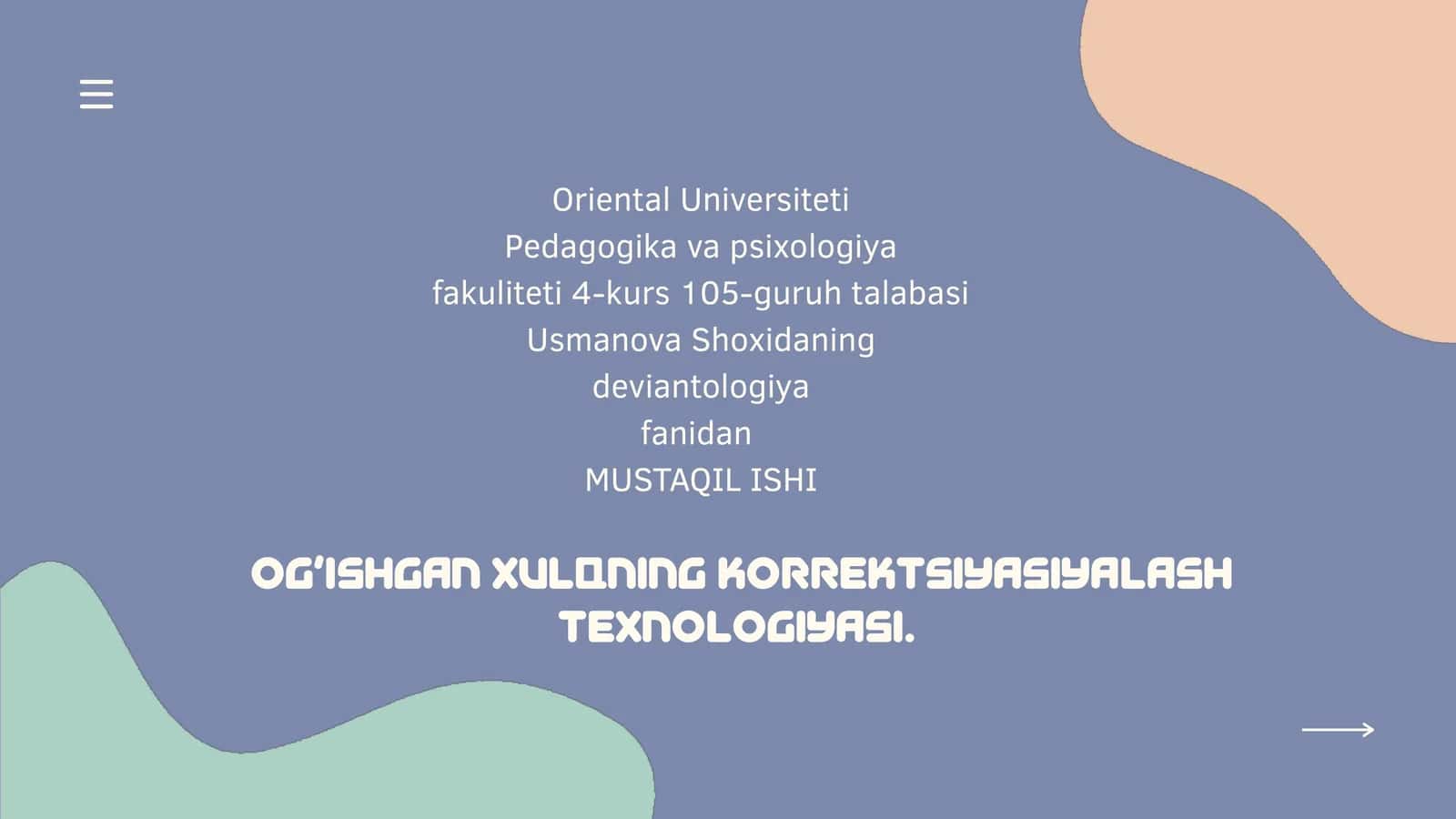 Og’ishgan xulqning korrektsiyasi 1