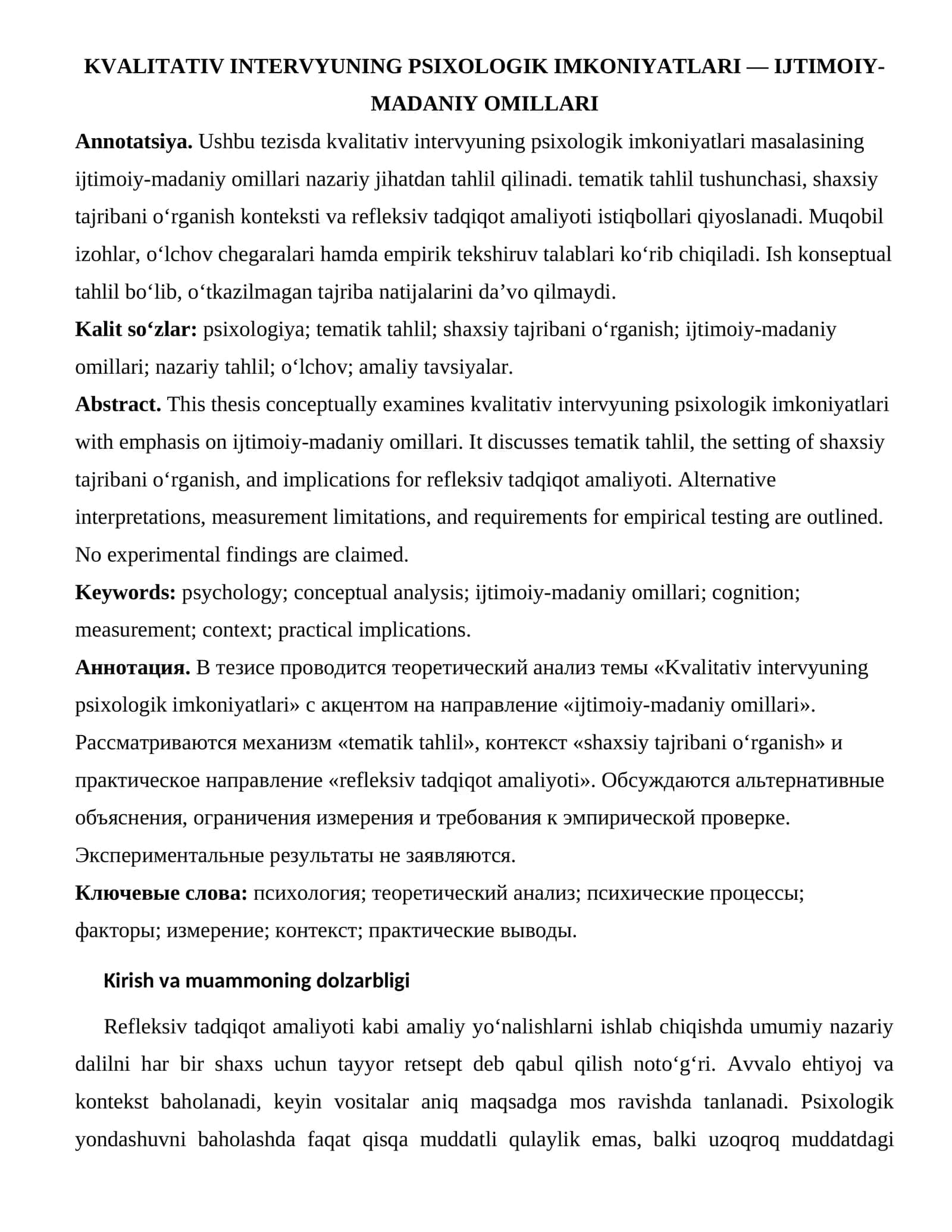 KVALITATIV INTERVYUNING PSIXOLOGIK IMKONIYATLARI — IJTIMOIY-MADANIY OMILLARI 1