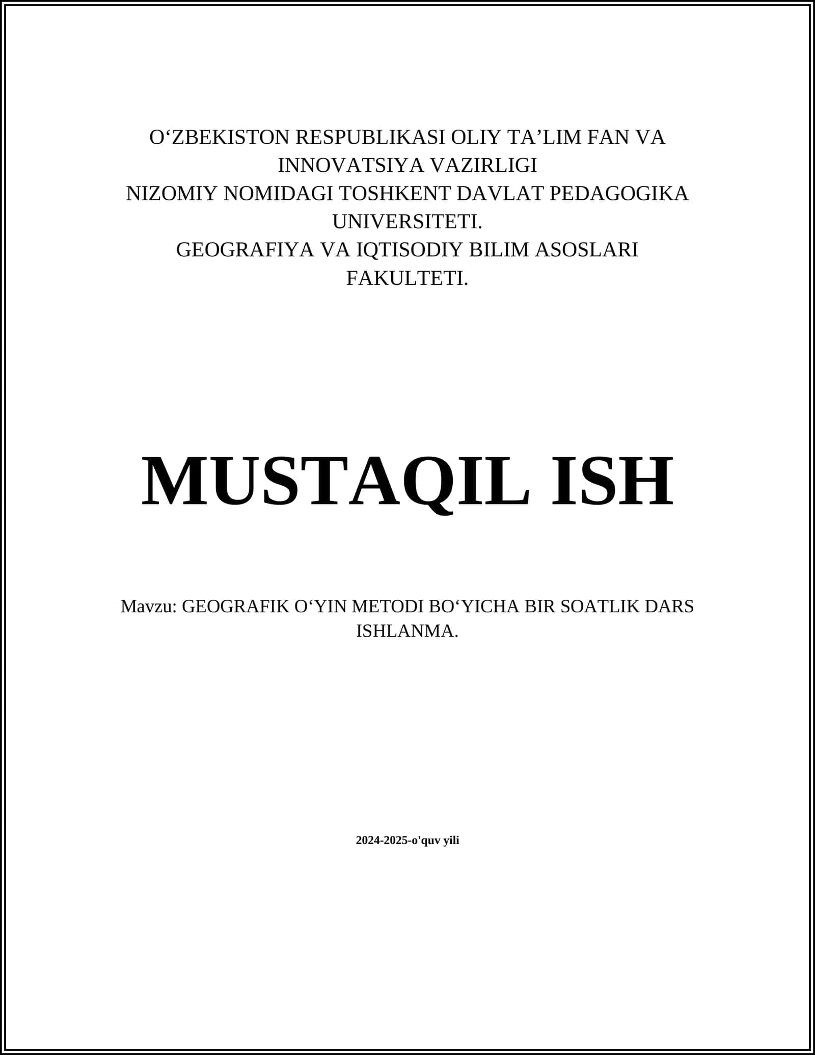 GEOGRAFIK O‘YIN METODI BO‘YICHA BIR SOATLIK DARS ISHLANMA 1