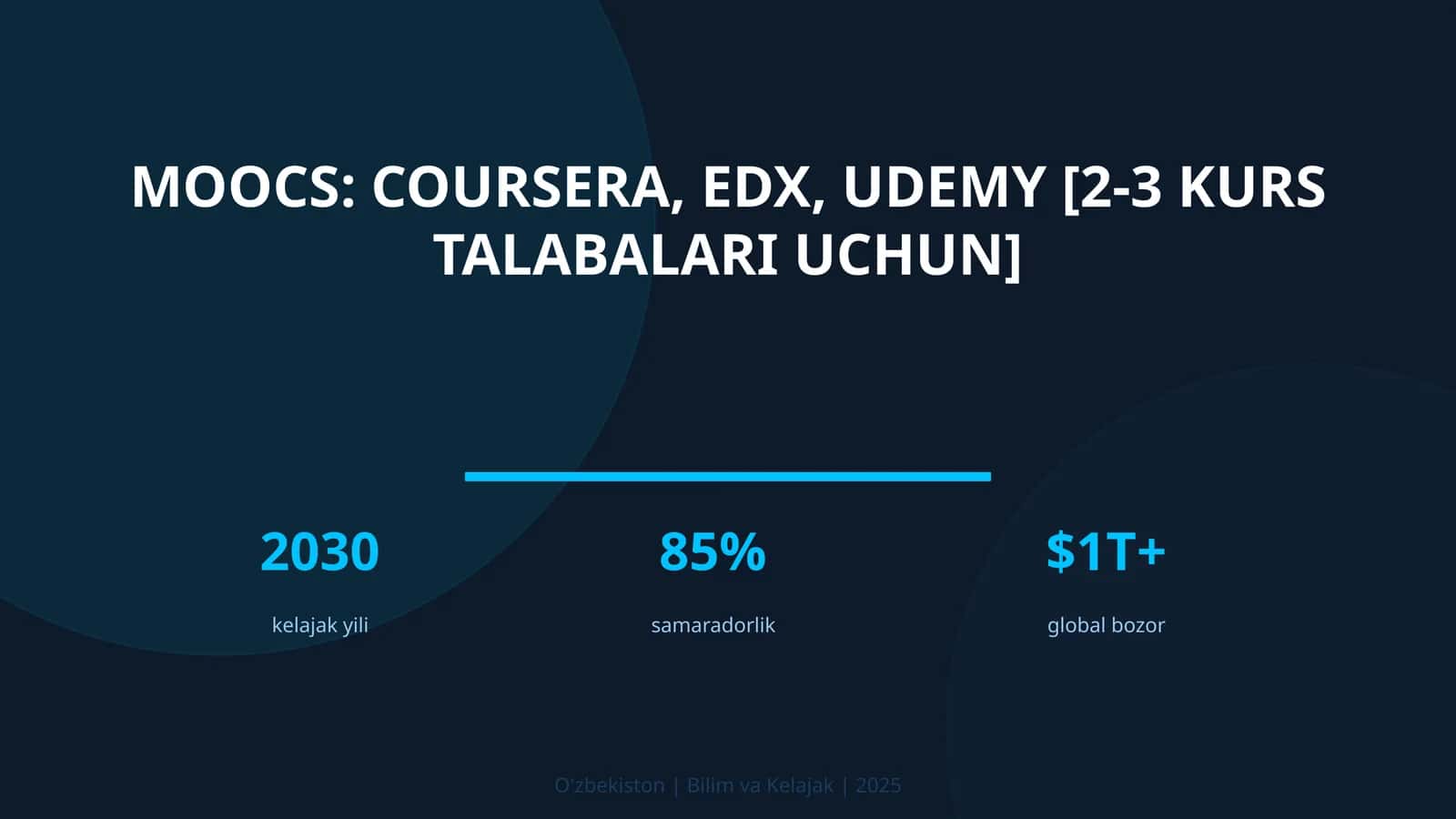 MOOCs: Coursera, edX, Udemy [2-3 kurs talabalari uchun] 1