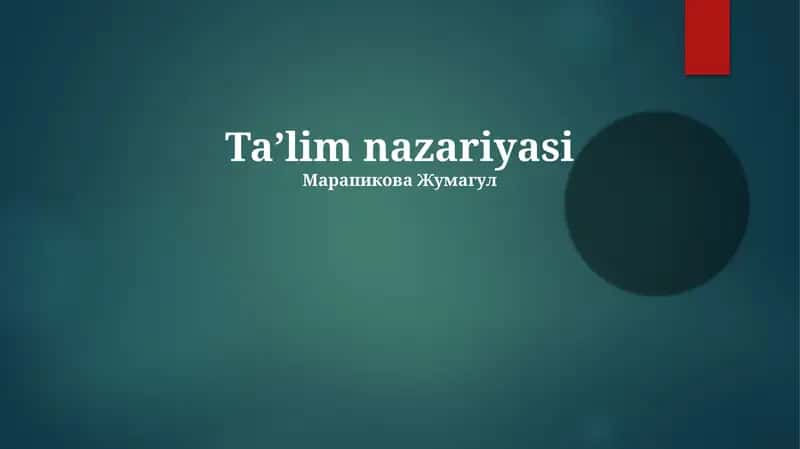 Taʼlim nazariyasi 1