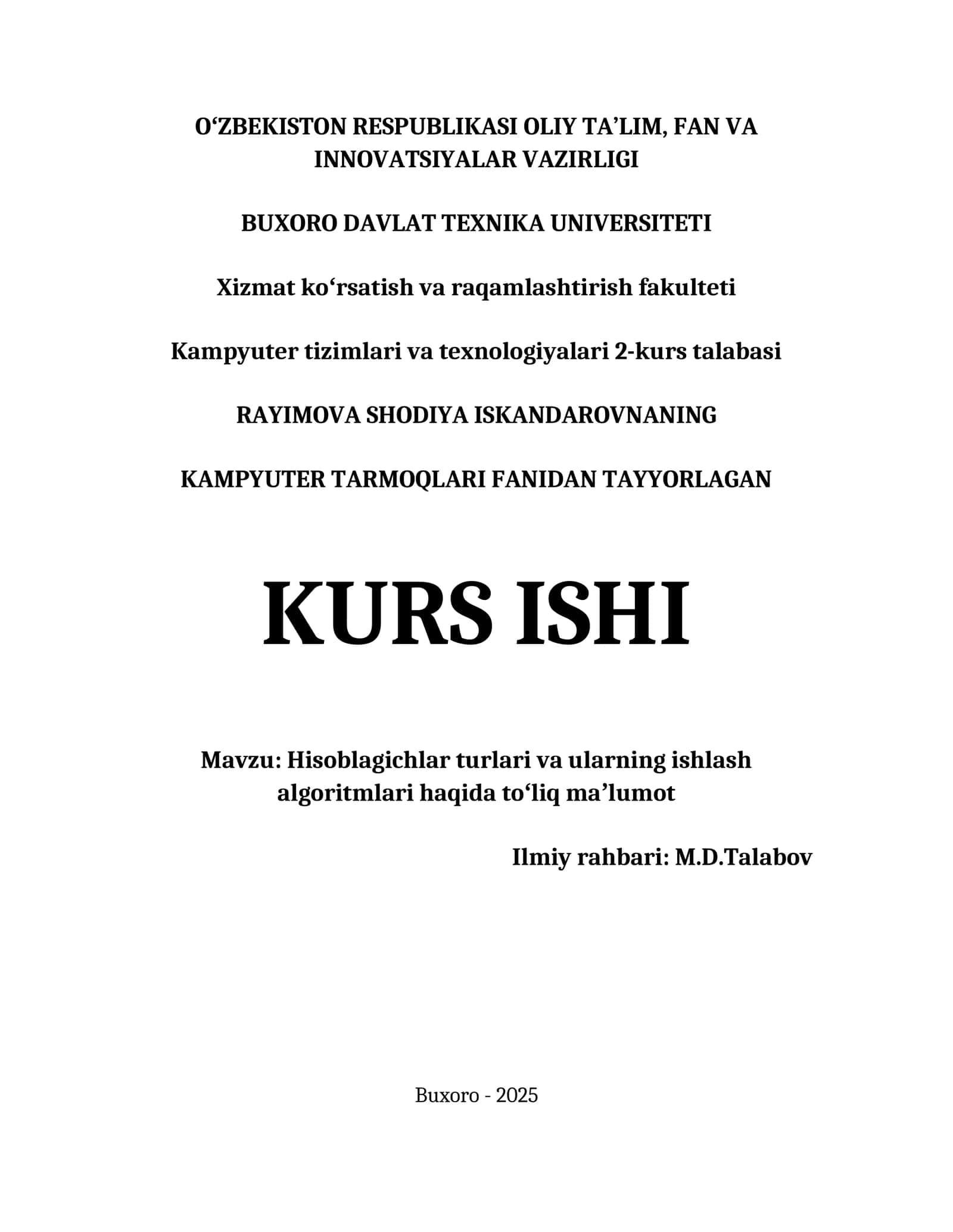 HISOBLAGICHLAR TURLARI VA ULARNING ISHLASH ALGORITMLARI HAQIDA TOʻLIQ MAʼLUMOT 1