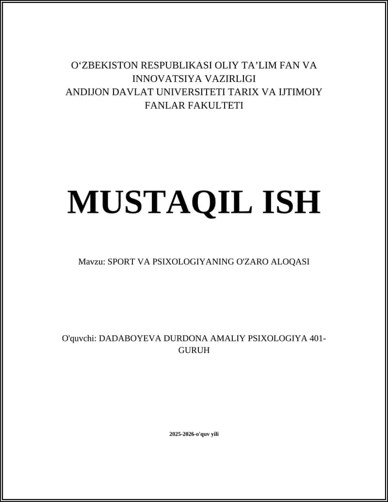 SPORT VA PSIXOLOGIYANING O'ZARO ALOQASI 1