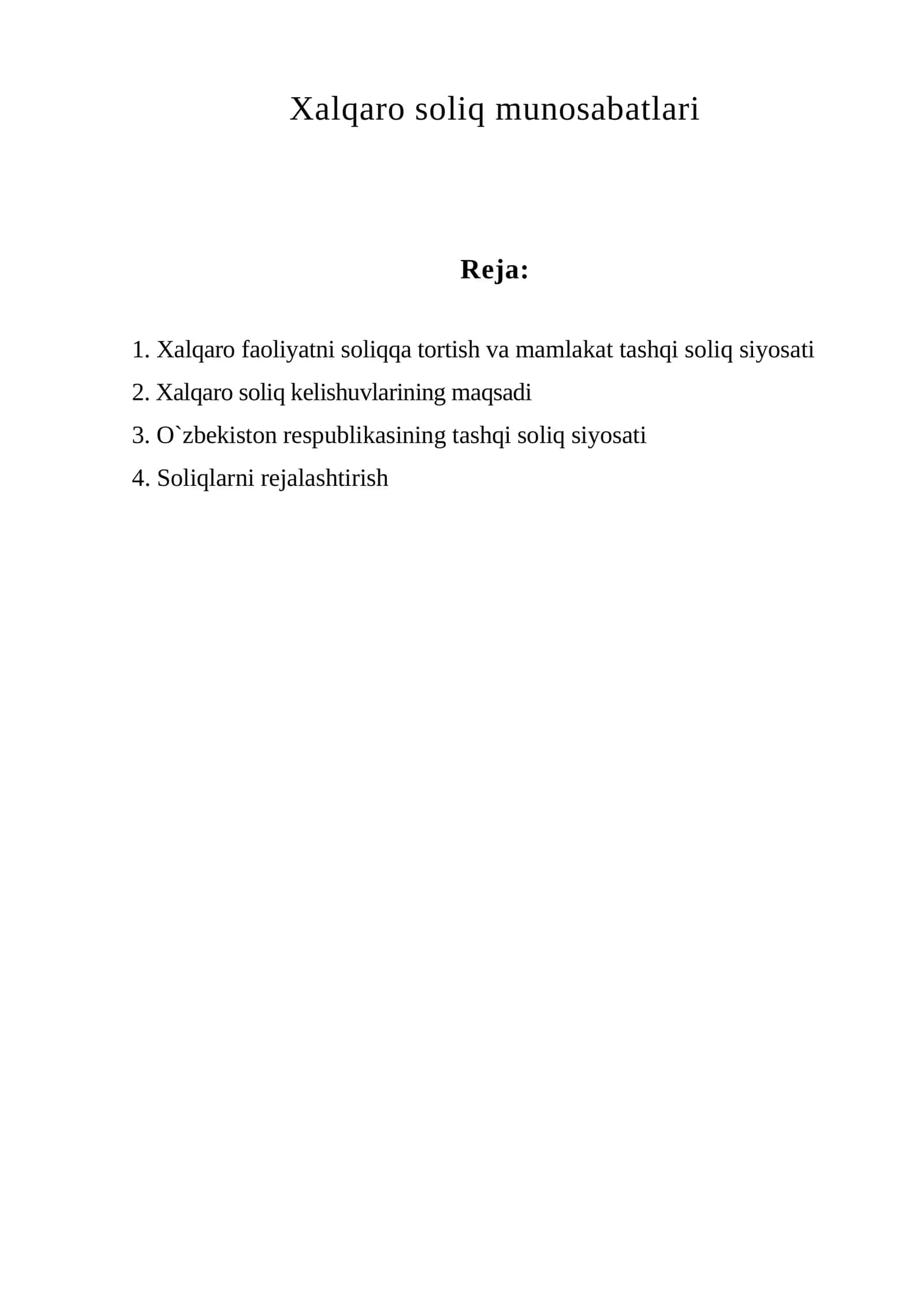 Xalqaro soliq munosabatlari 1