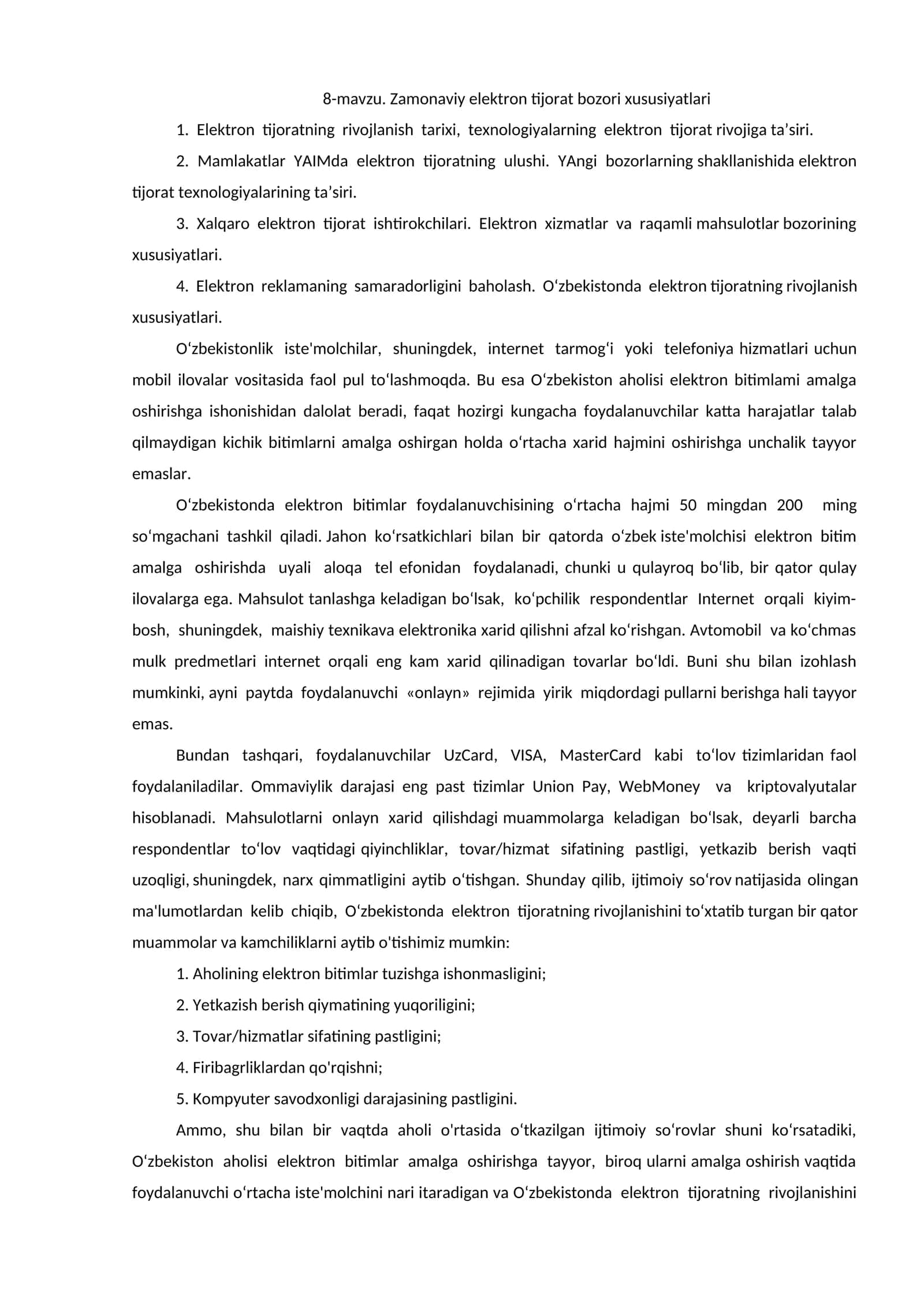 Zamonaviy elektron tijorat bozori xususiyatlari 1