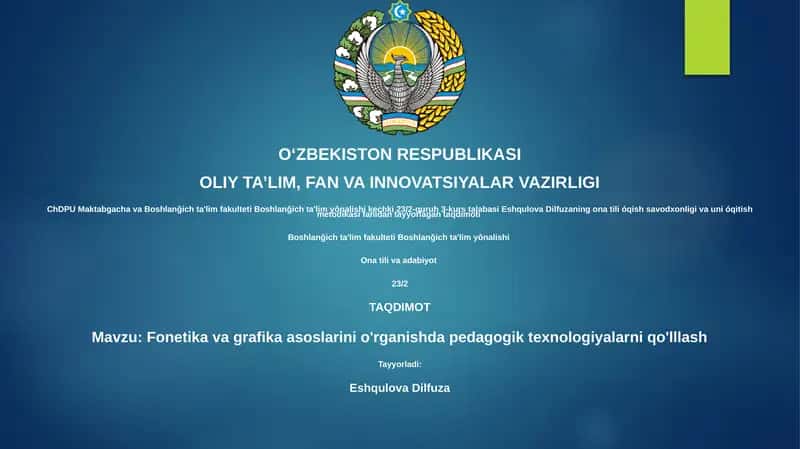Fonetika va grafika asoslarini o'rganishda pedagogik texnologiyalarni qo'lllash 1