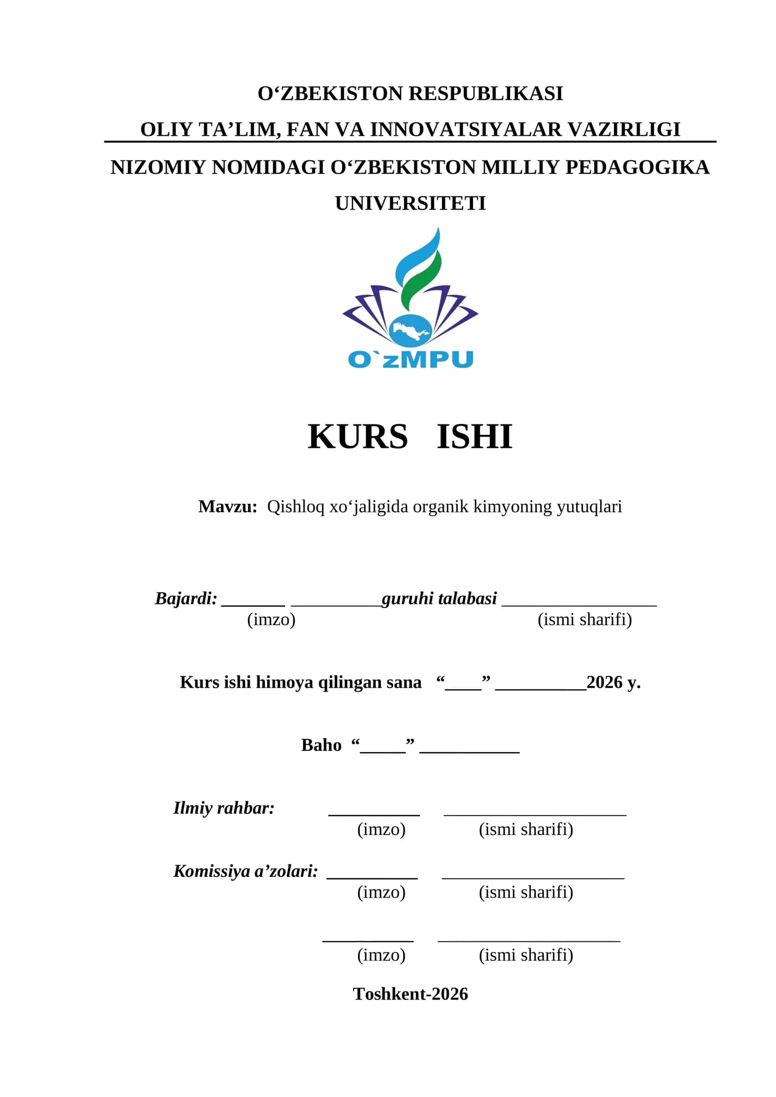 Qishloq xo‘jaligida organik kimyoning yutuqlari kurs ishi 1