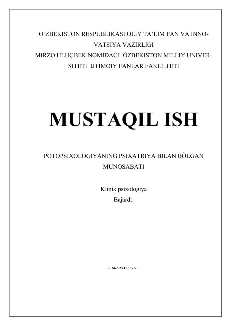 Potopsixologiya va Psixiatriya Munosabatlari 1