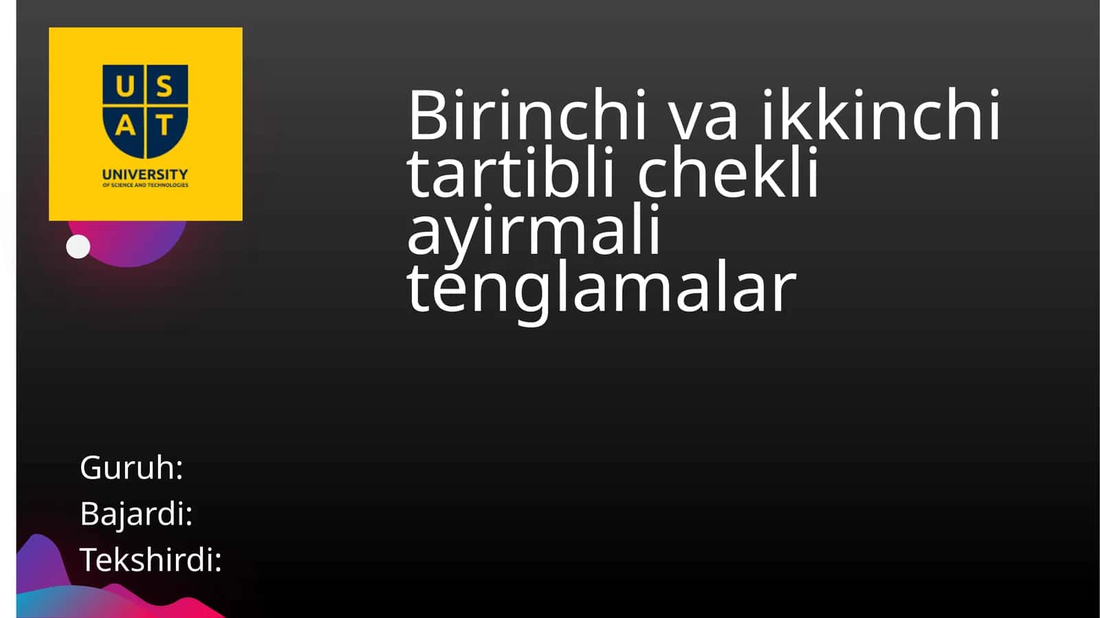 Birinchiva ikkinchi tartibli chekli ayirmali tenglamalar 1
