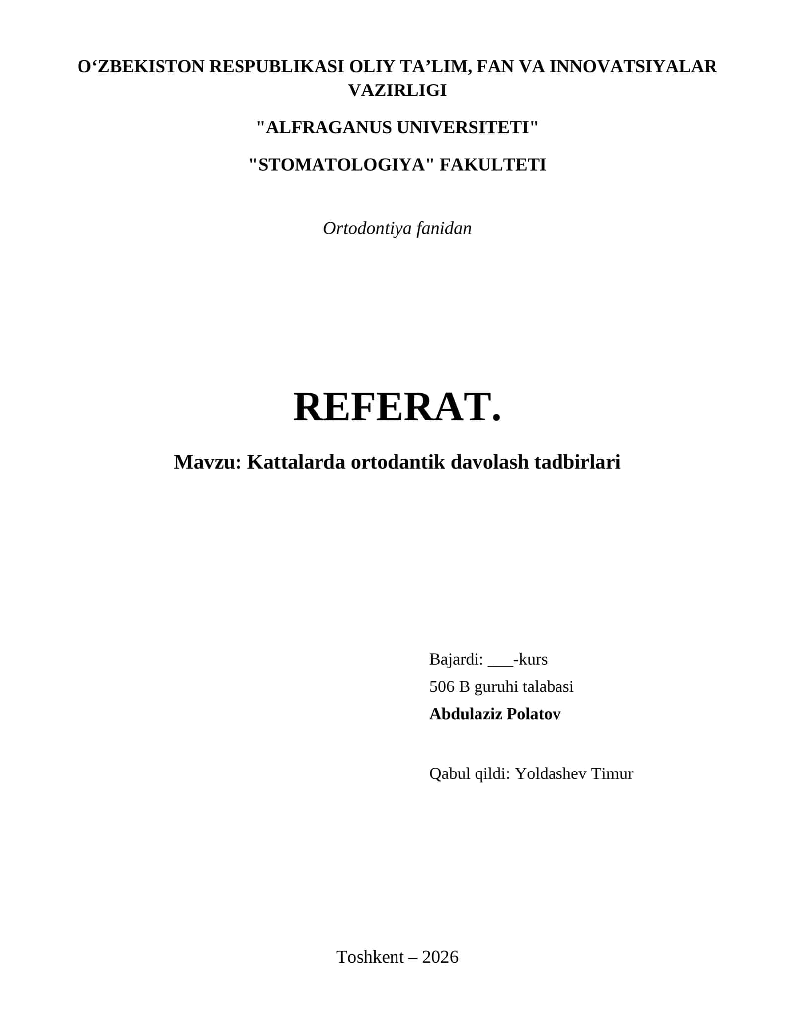 Kattalarda ortodantik davolash tadbirlari 1
