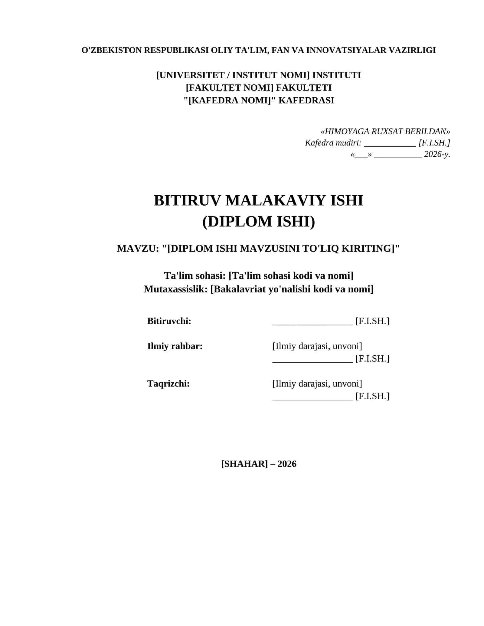 BITIRUV MALAKAVIY ISHI (DIPLOM ISHI) shablon 1