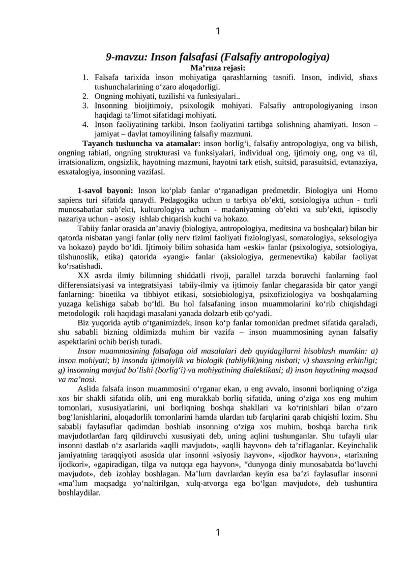 Inson falsafasi (Falsafiy antropologiya) 1