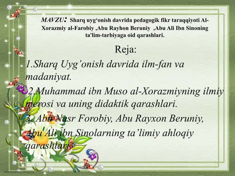 Sharq Uyg’onish davri pedagogik fikr taraqqiyoti 1