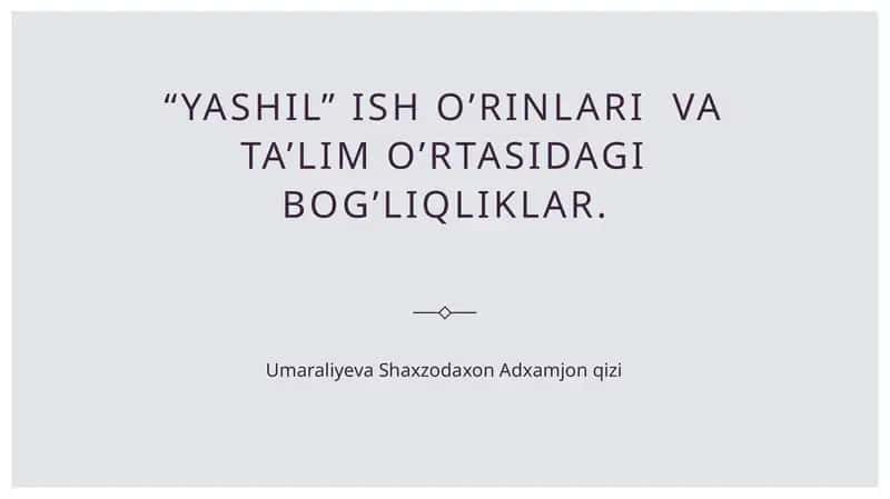 Yashil ish o'rinlari 1