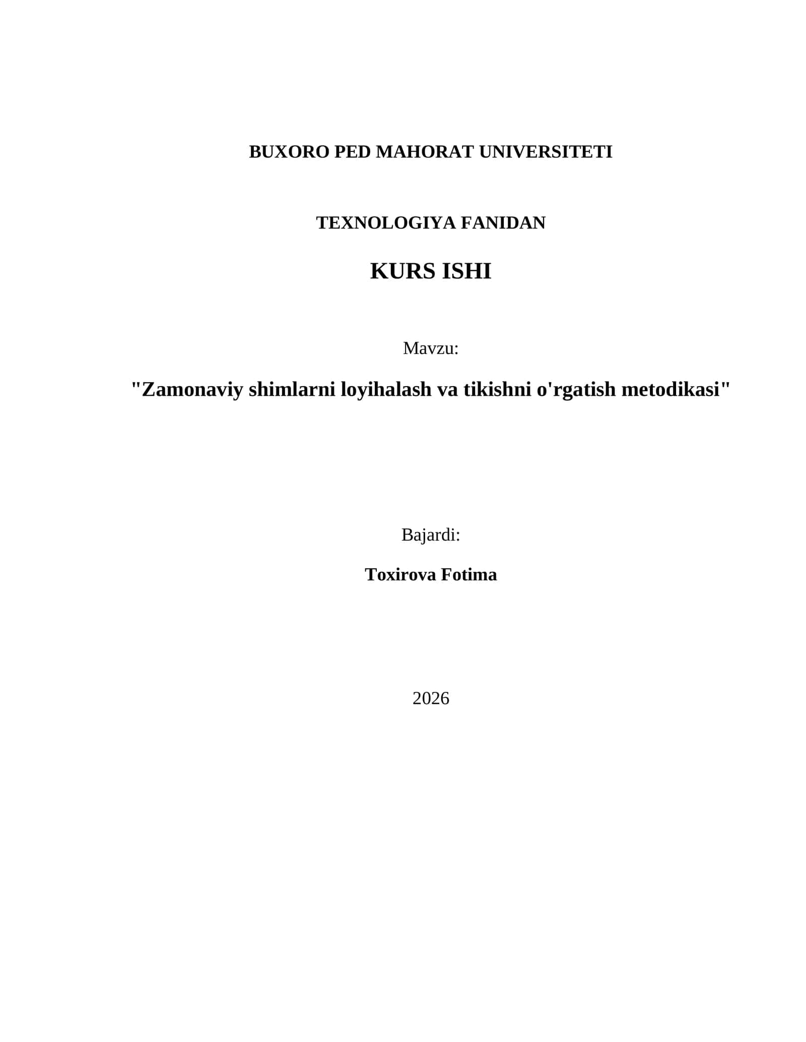 Zamonaviy shimlarni loyihalash va tikishni o'rgatish metodikasi 1