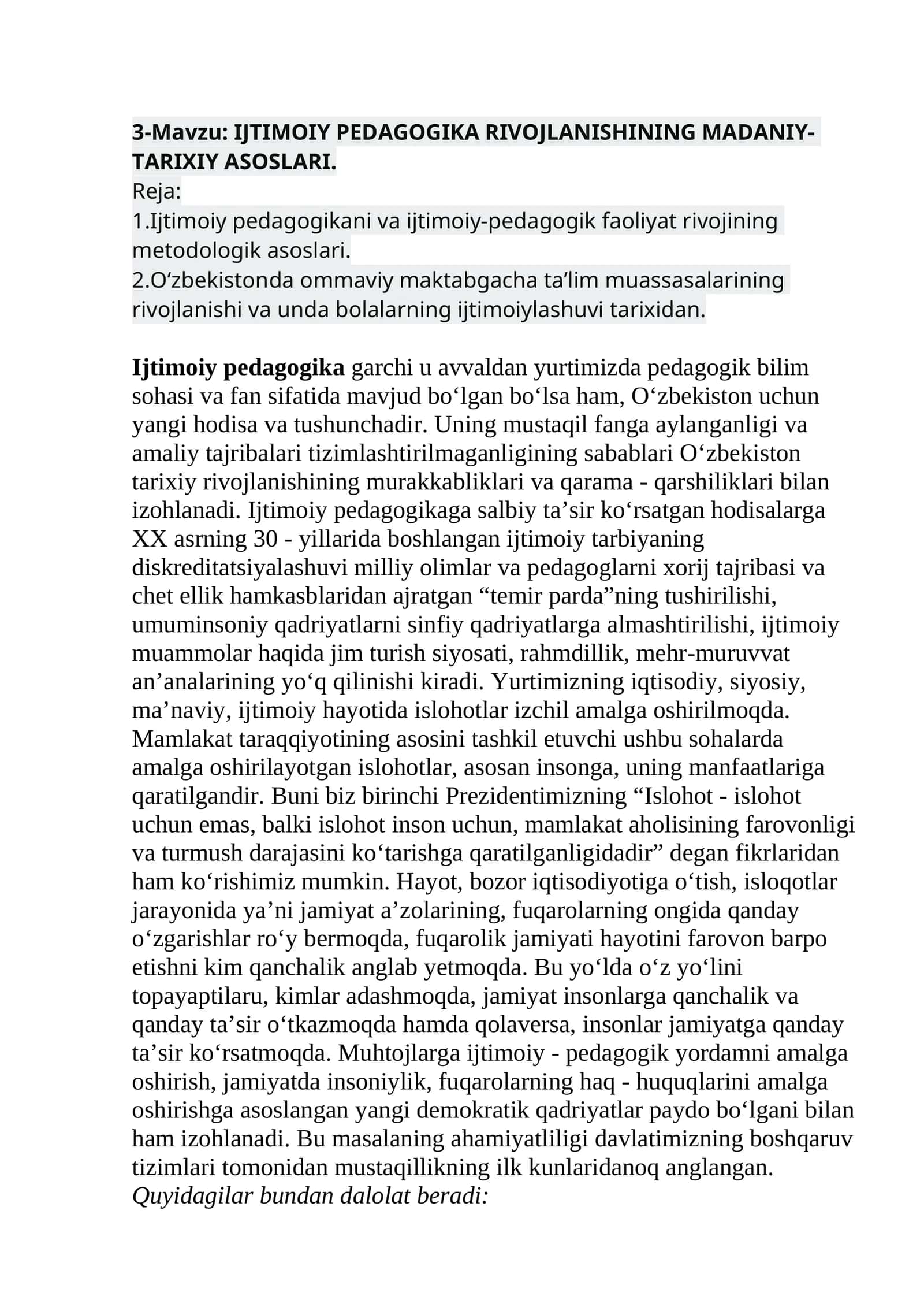 IJTIMOIY PEDAGOGIKA RIVOJLANISHINING MADANIY- TARIXIY ASOSLARI 1