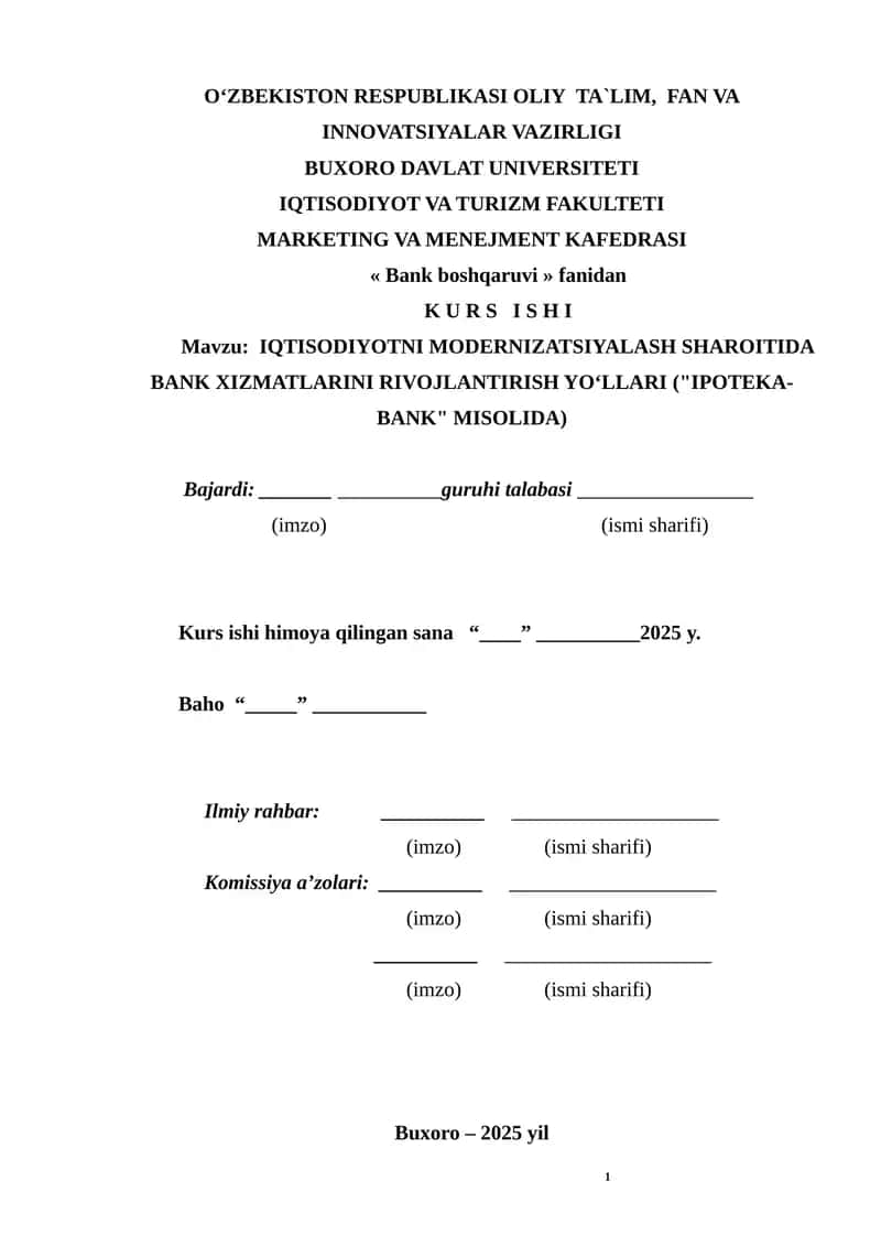 Iqtisodiyotni modernizatsiyalash sharoitida bank xizmatlarini rivojlantirish yo‘llari 1