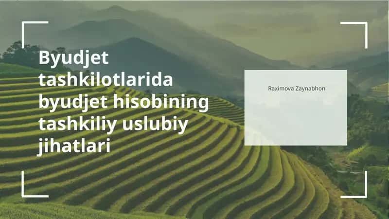 Byudjet tashkilotlarida byudjet hisobining tashkiliy uslubiy jihatlari 1