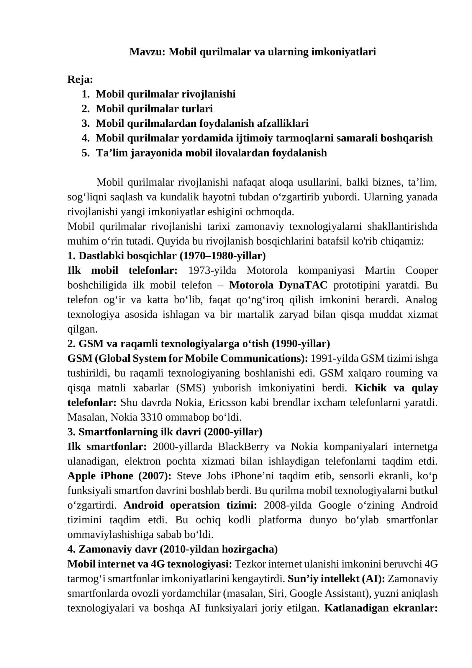 Mobil qurilmalar va ularning imkoniyatlari 1