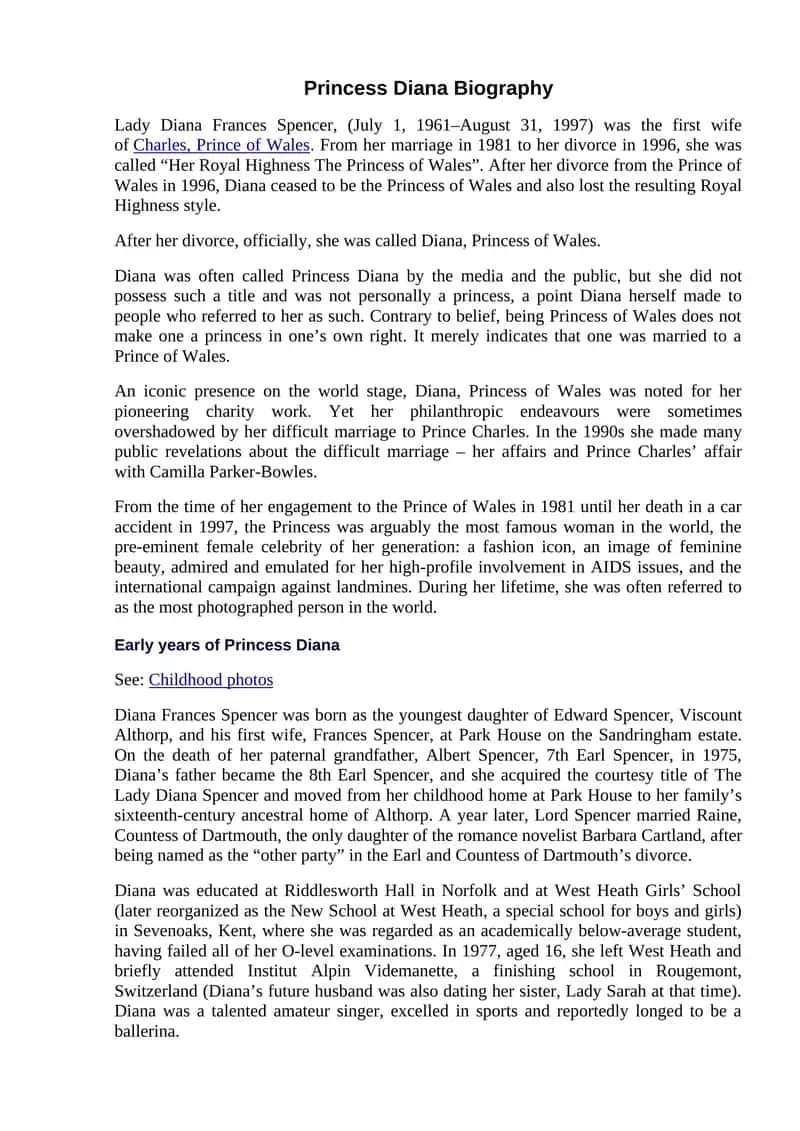 Princess Diana Biography 1