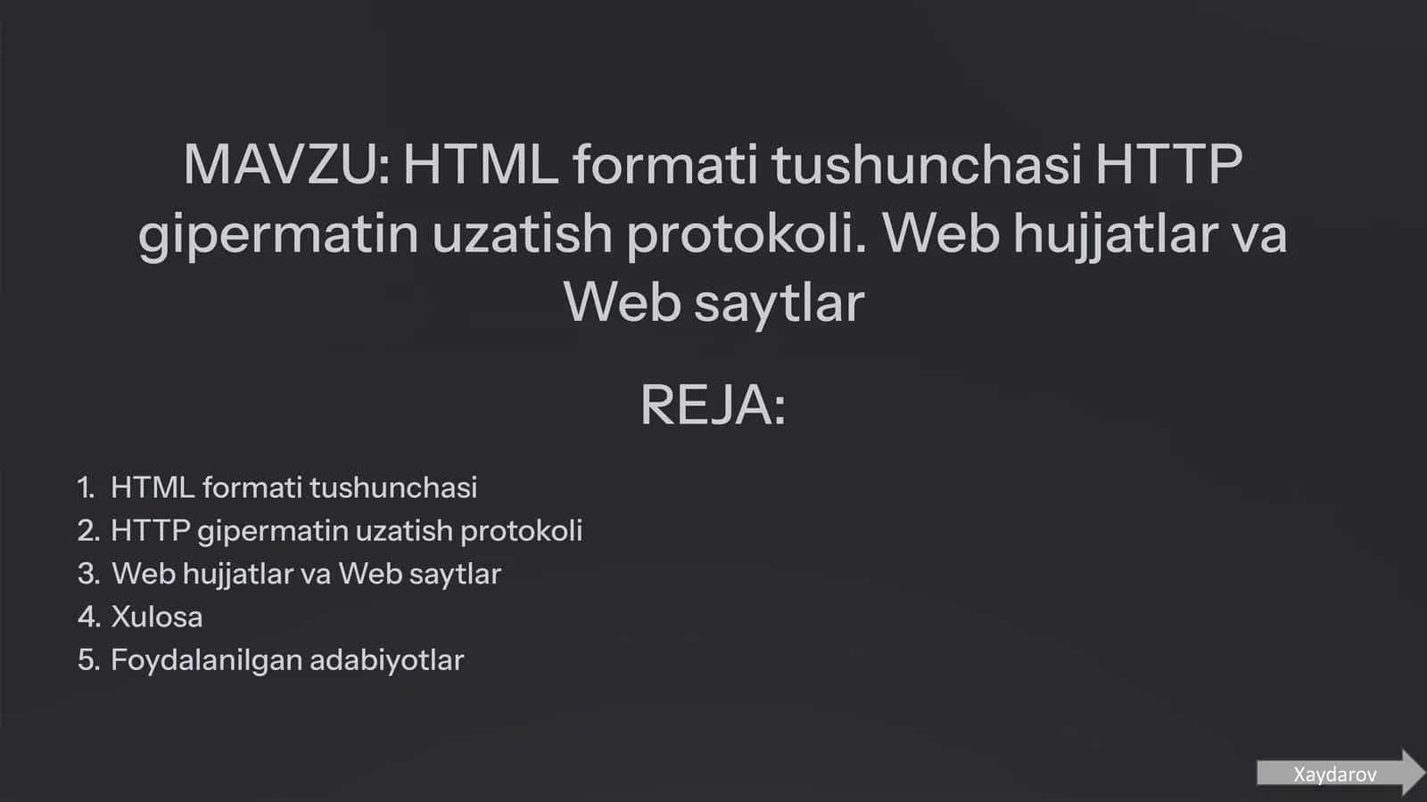 HTML formati tushunchasi 1