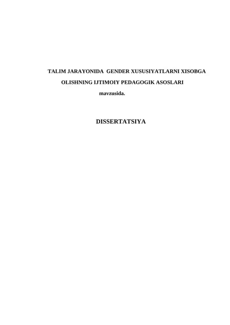 TALIM JARAYONIDA  GENDER XUSUSIYATLARNI XISOBGA OLISHNING IJTIMOIY PEDAGOGIK ASOSLARI 1
