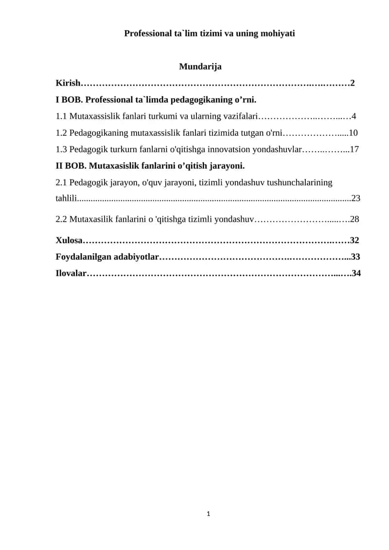 Professional ta`lim tizimi va uning mohiyati 1
