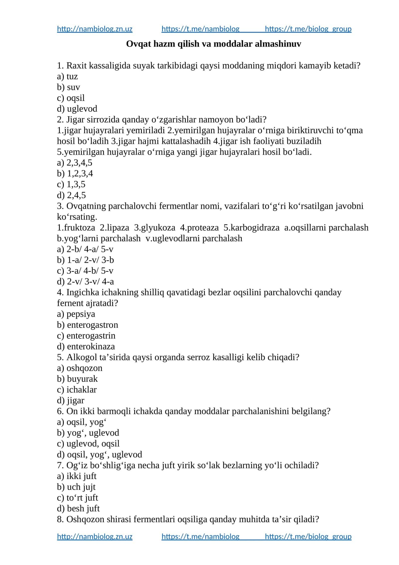 Ovqat hazm qilish va moddalar almashinuv 1