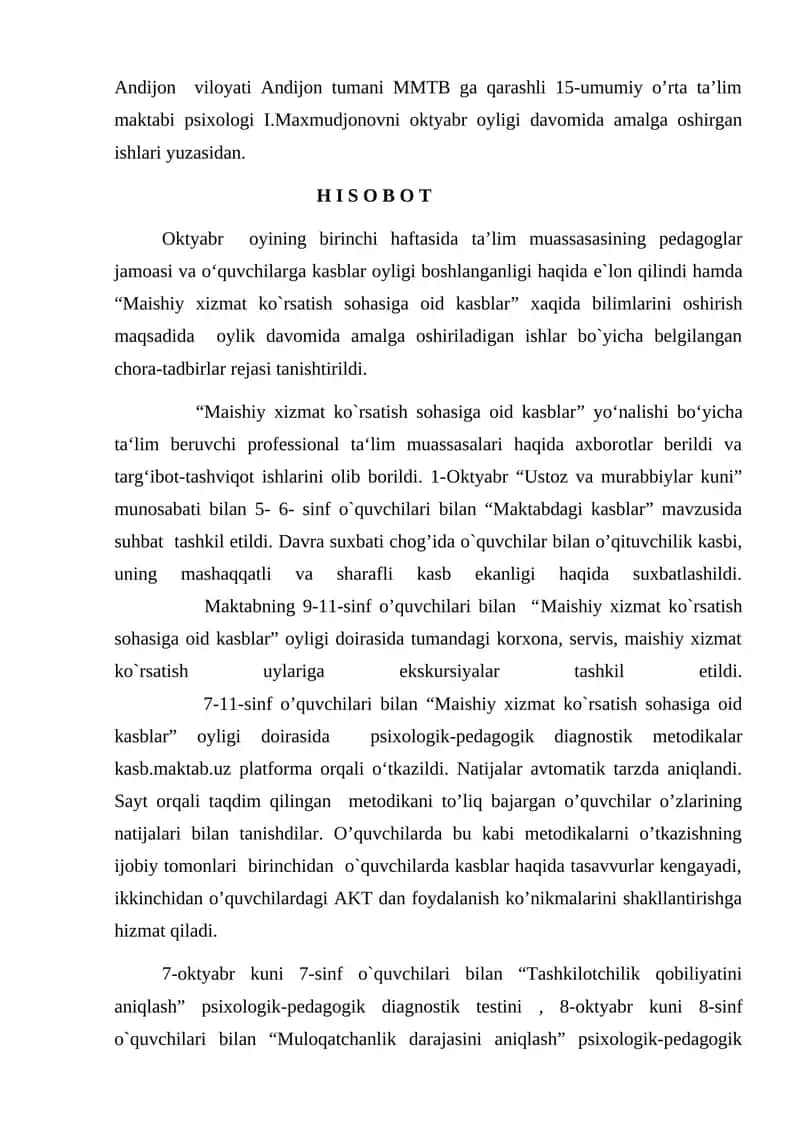 Maishiy xizmat ko`rsatish sohasiga oid kasblar 1