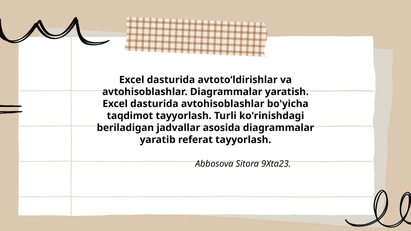 Excel dasturida avtoto‘ldirishlar va avtohisoblashlar. Diagrammalar yaratish 1