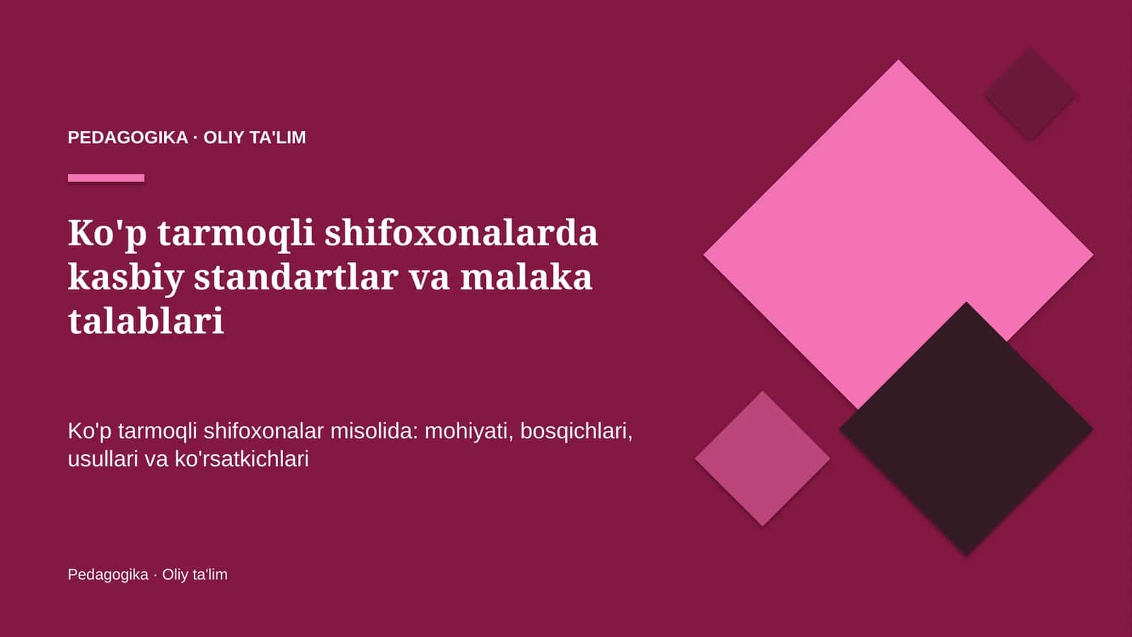 Ko'p tarmoqli shifoxonalarda kasbiy standartlar va malaka talablari 1