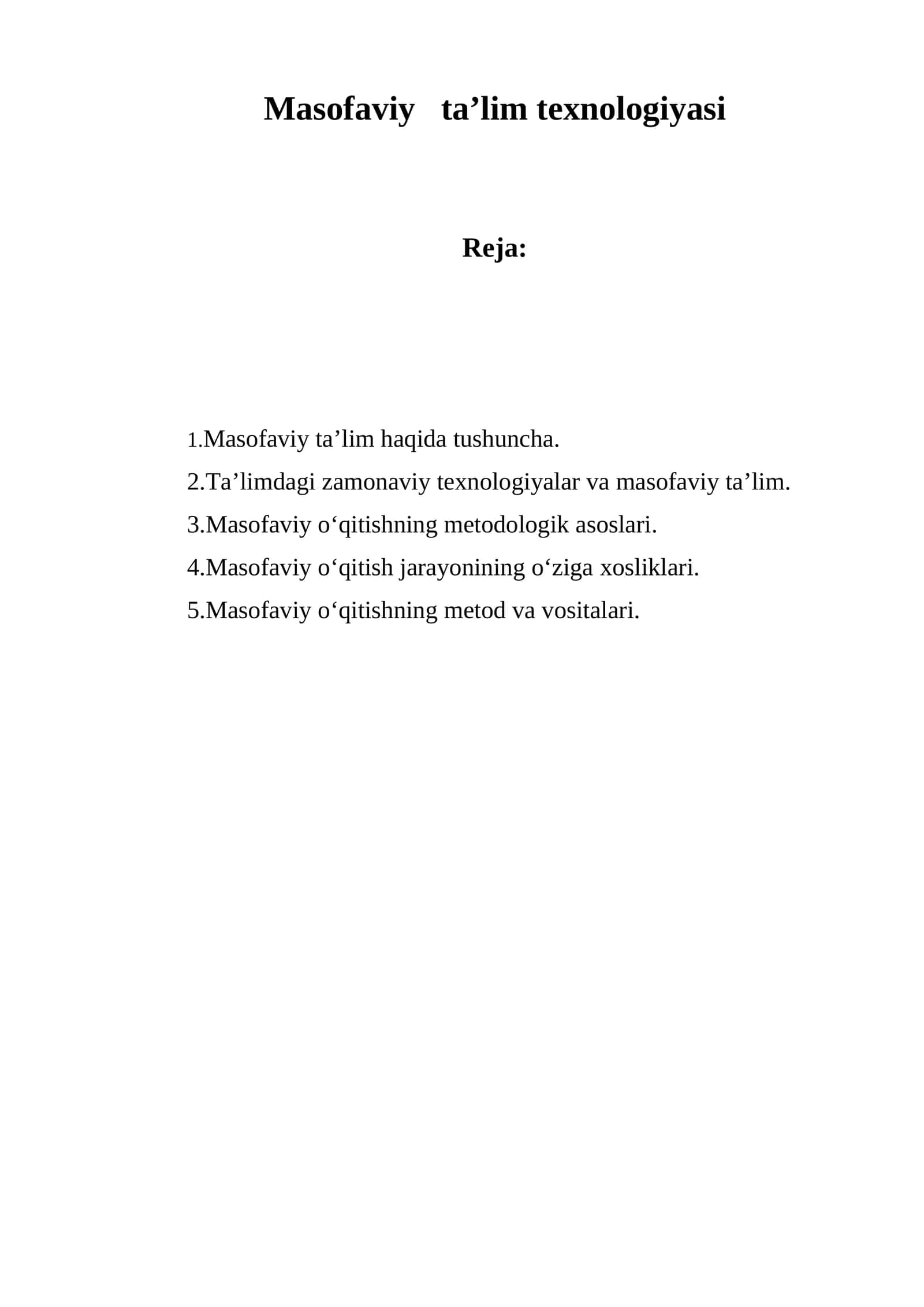 Masofaviy ta’lim texnologiyasi 1