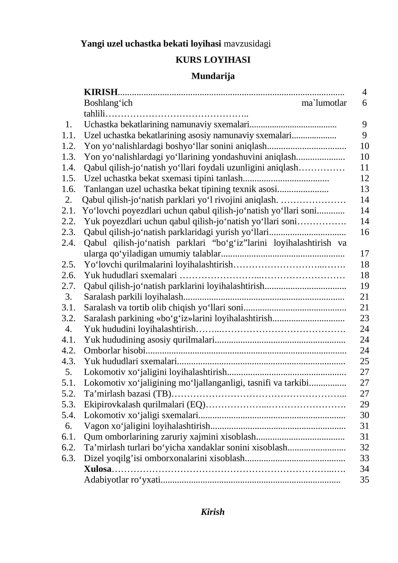 Yangi uzel uchastka bekati loyihasi 1