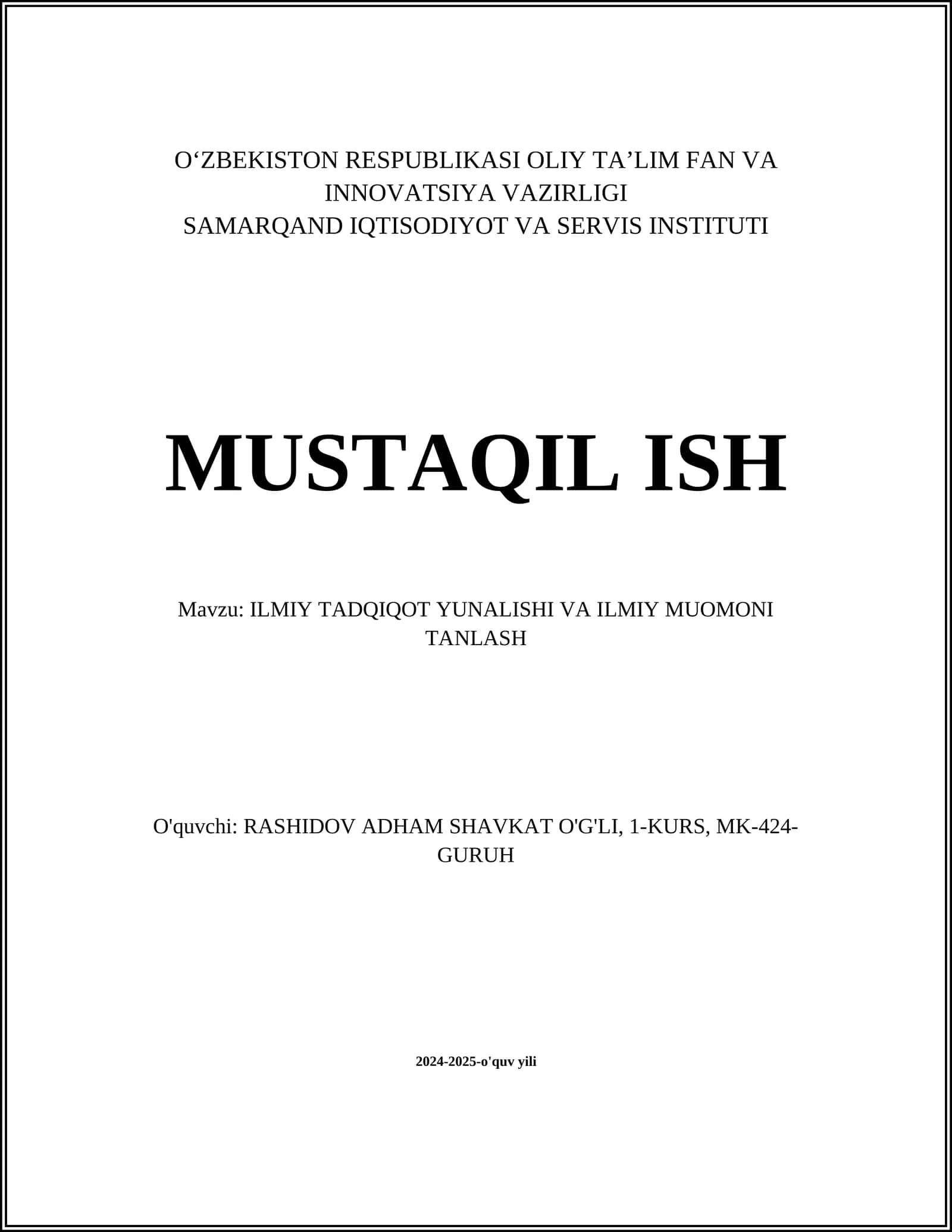 ILMIY TADQIQOT YUNALISHI VA ILMIY MUOMONI TANLASH 1
