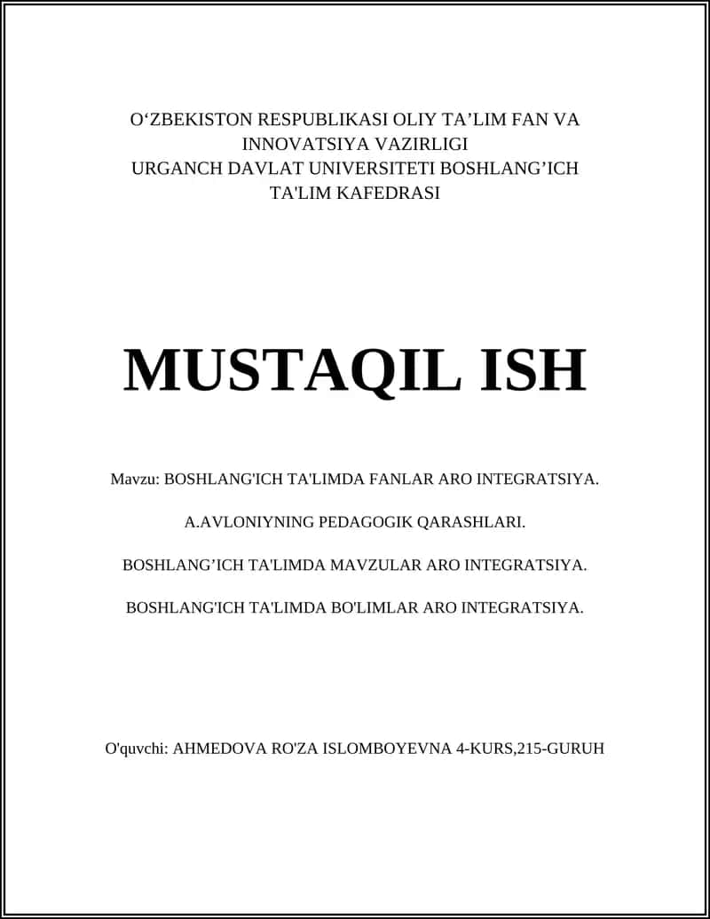 BOSHLANG'ICH TA'LIMDA FANLAR ARO INTEGRATSIYA 1