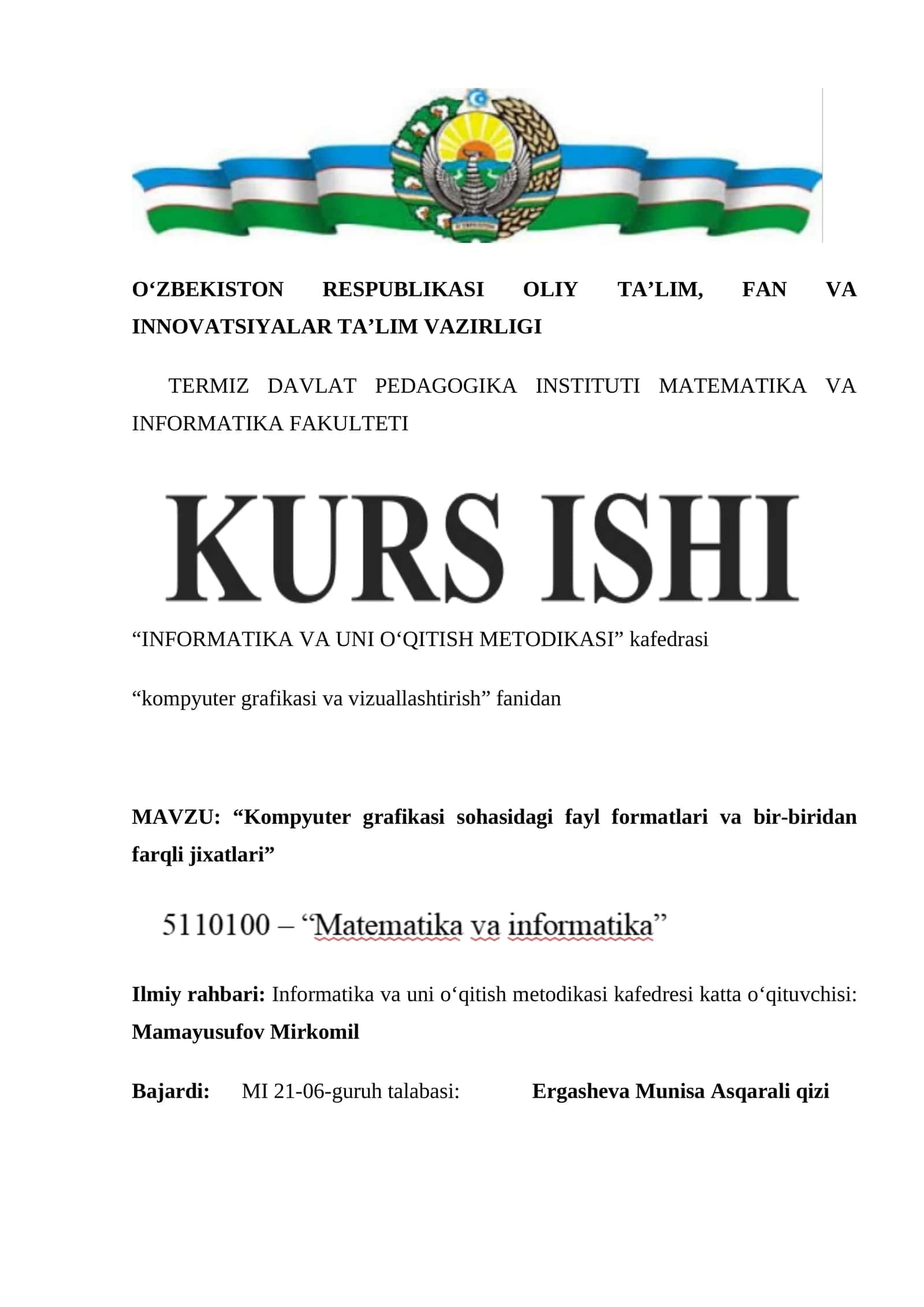 “Kompyuter grafikasi sohasidagi fayl formatlari va bir-biridan farqli jixatlari” 1