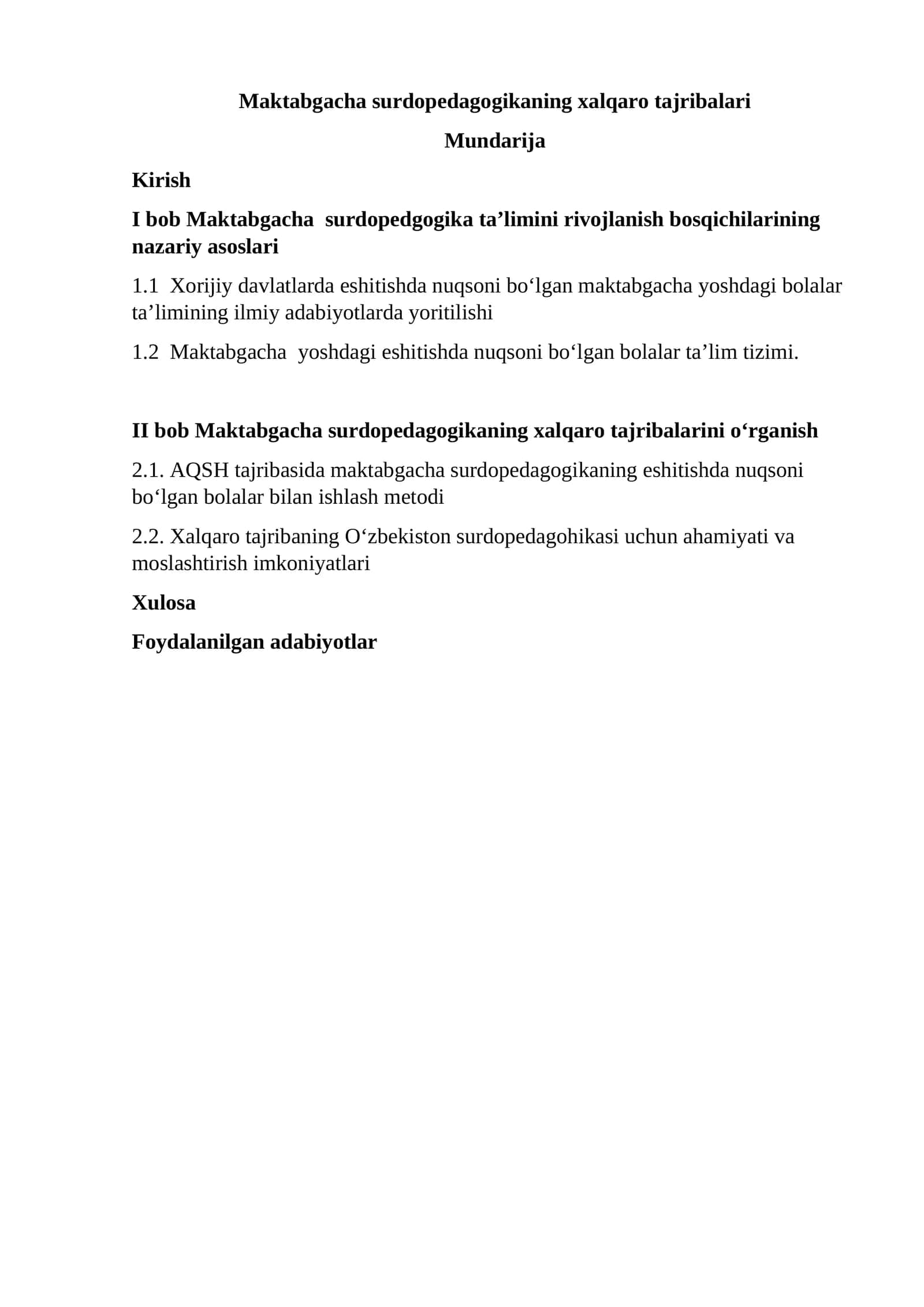 Maktabgacha surdopedagogikaning xalqaro tajribalari 1