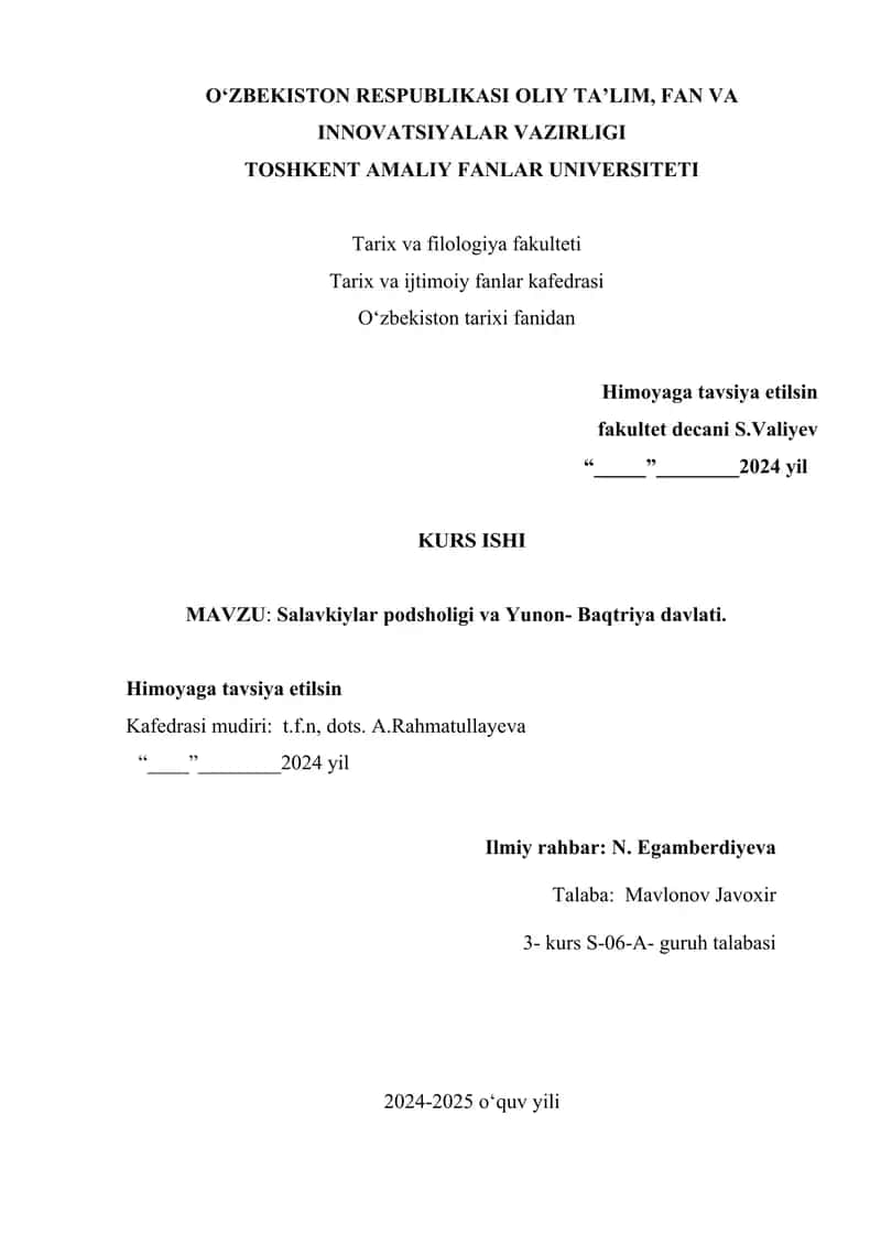 Salavkiylar podsholigi va Yunon-Baqtriya davlati 1